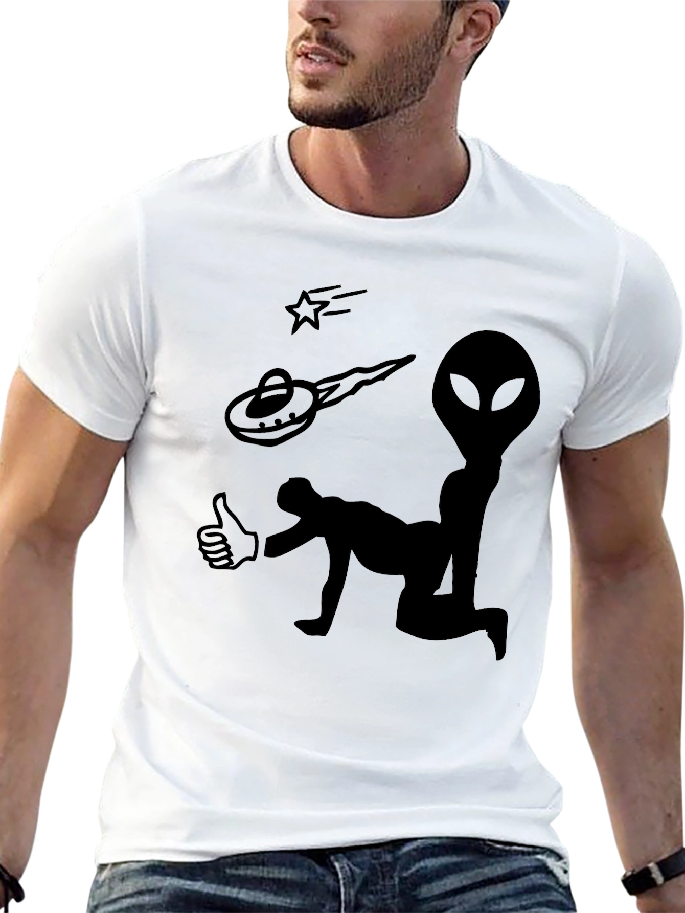 Alien Abduction Graphic Tee - Black Cotton T-Shirt