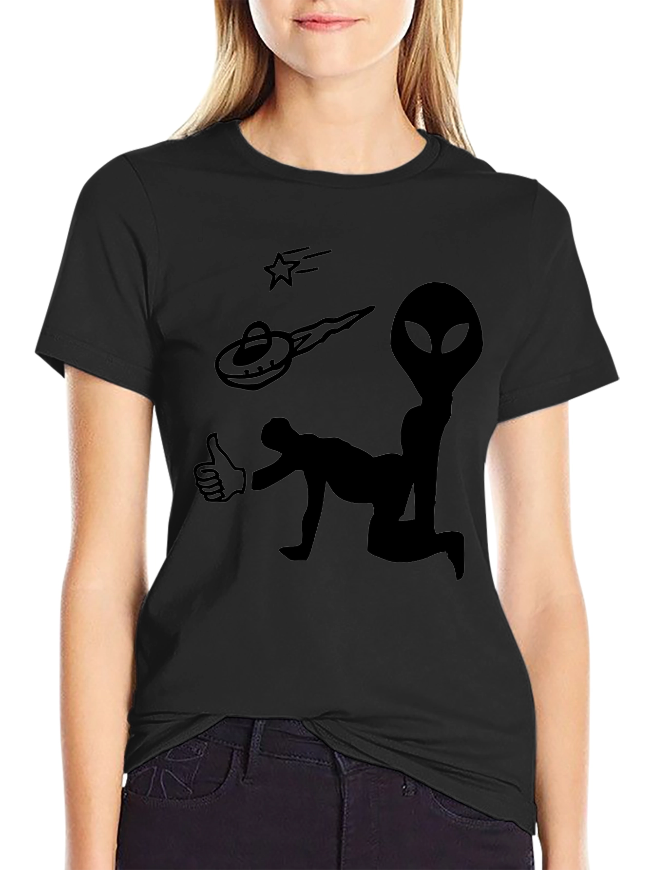 Alien Abduction Graphic Tee - Black Cotton T-Shirt