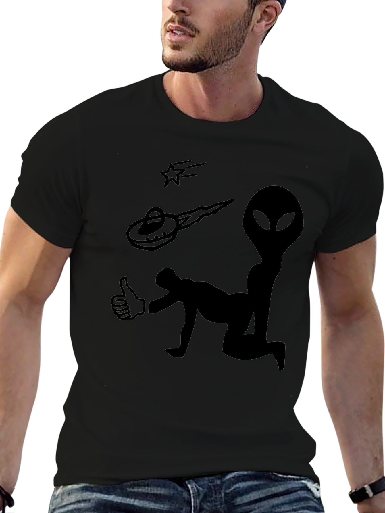 Alien Abduction Graphic Tee - Black Cotton T-Shirt