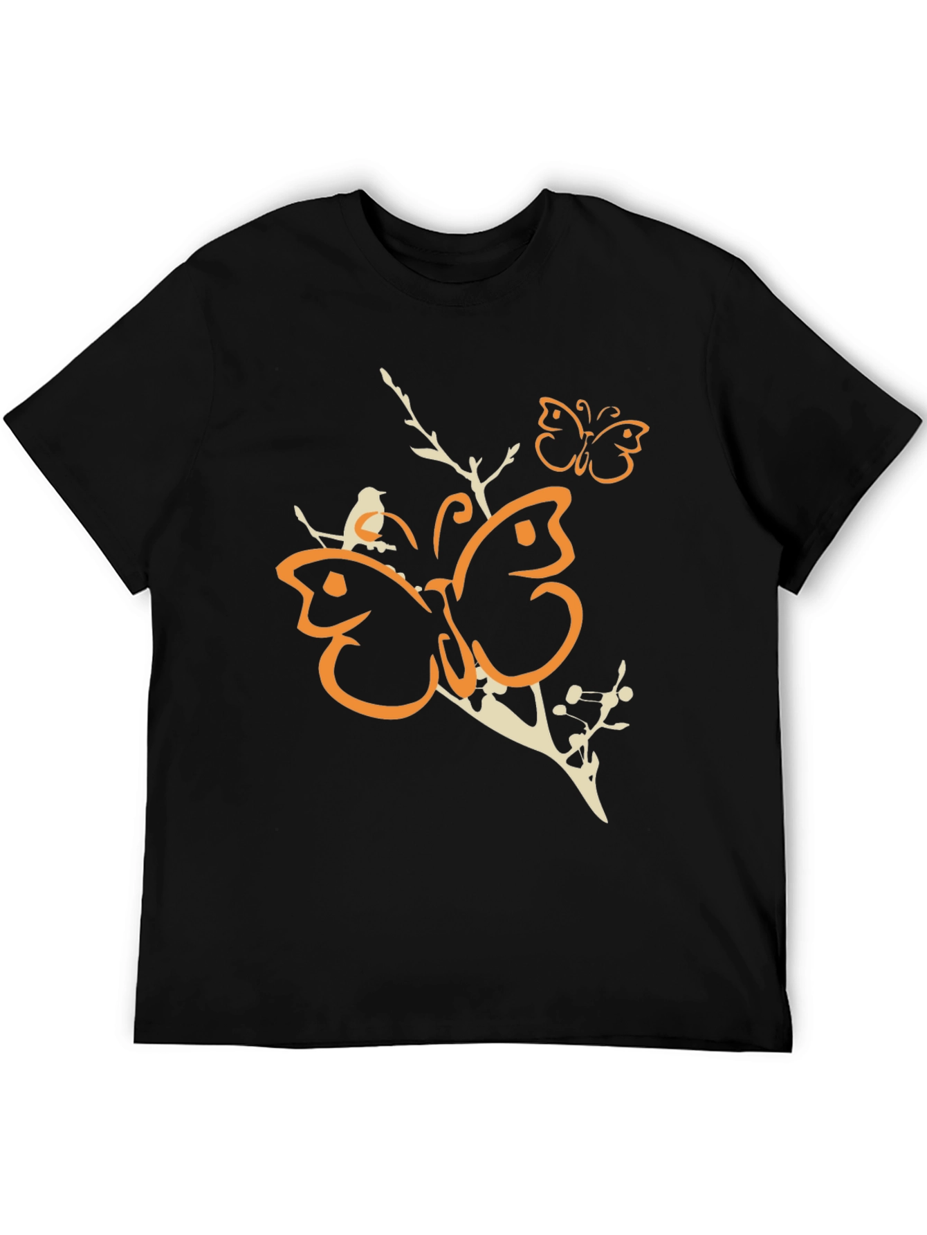 Butterfly Branch Graphic Tee - Mens Black Cotton T-Shirt