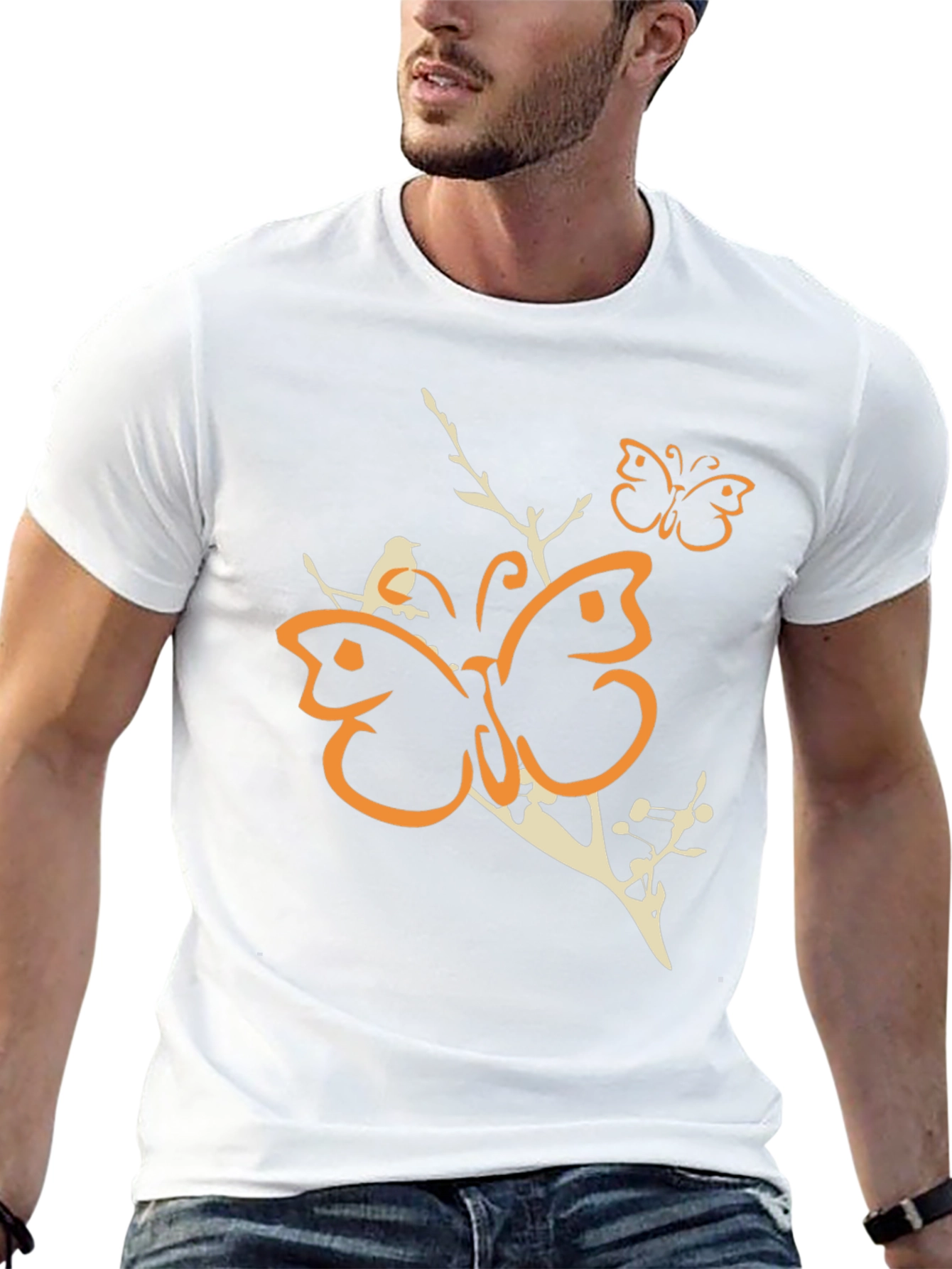 Butterfly Branch Graphic Tee - Mens Black Cotton T-Shirt