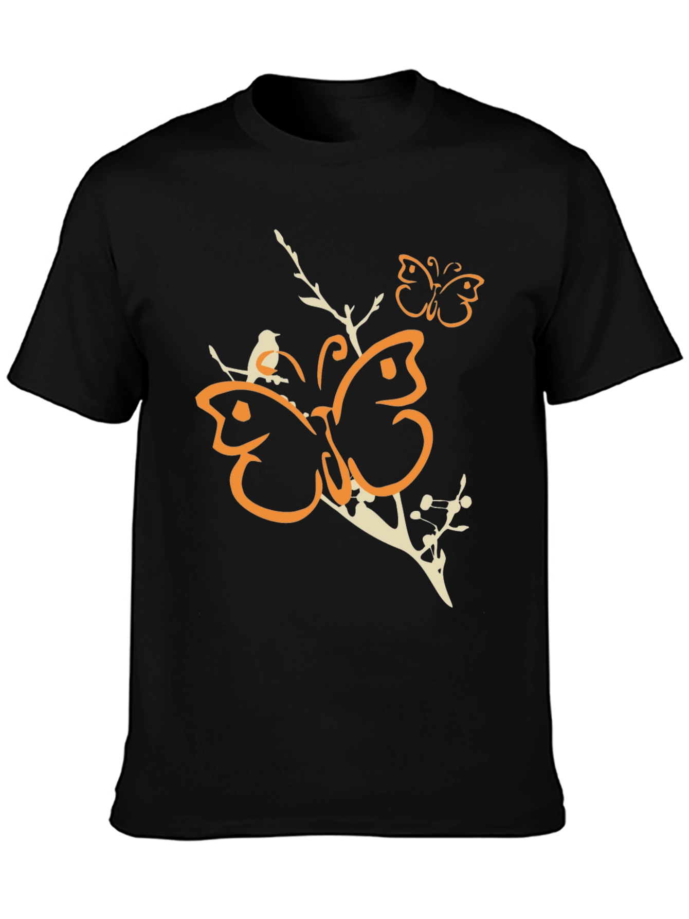 Butterfly Branch Graphic Tee - Mens Black Cotton T-Shirt