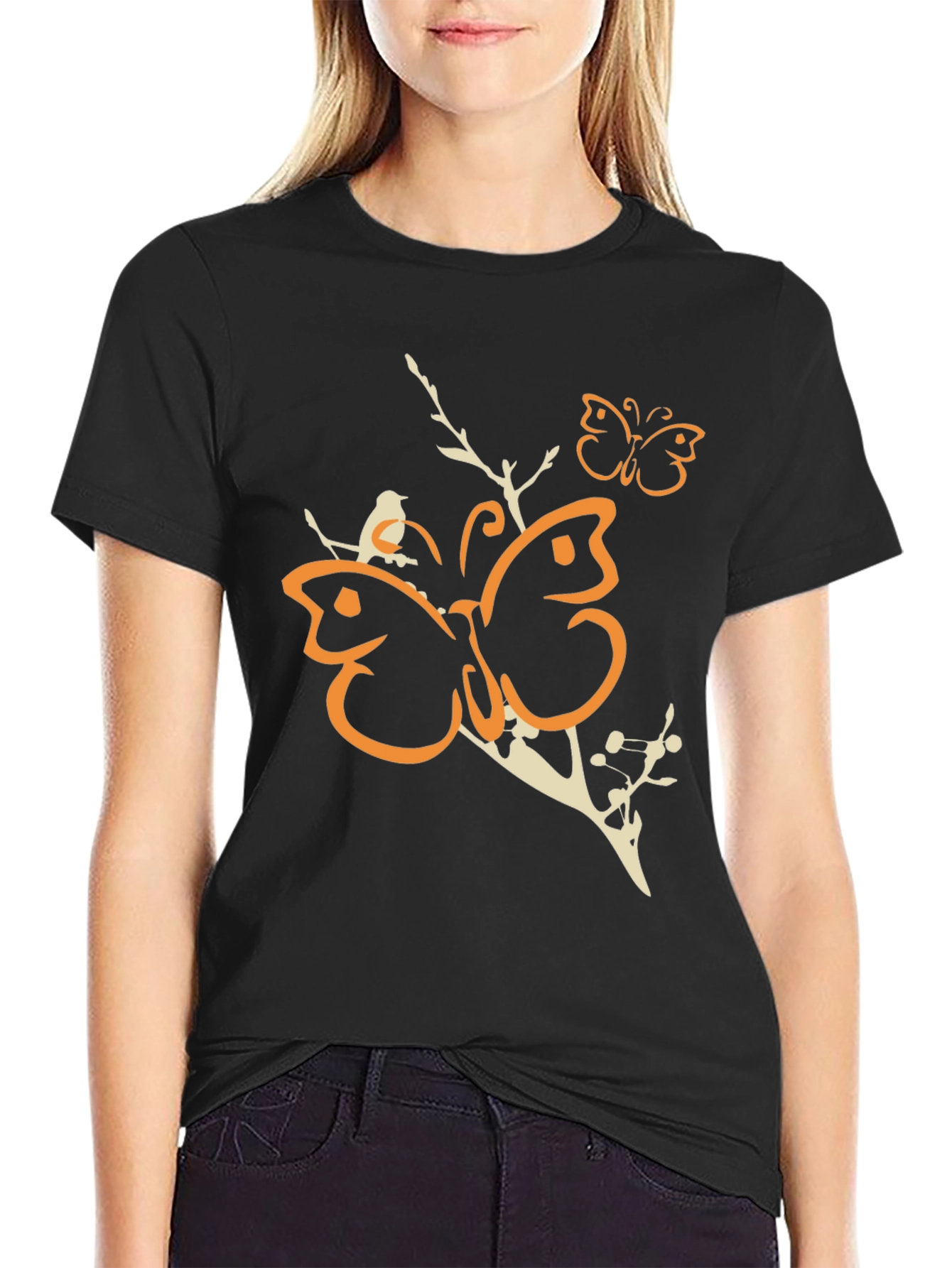 Butterfly Branch Graphic Tee - Mens Black Cotton T-Shirt