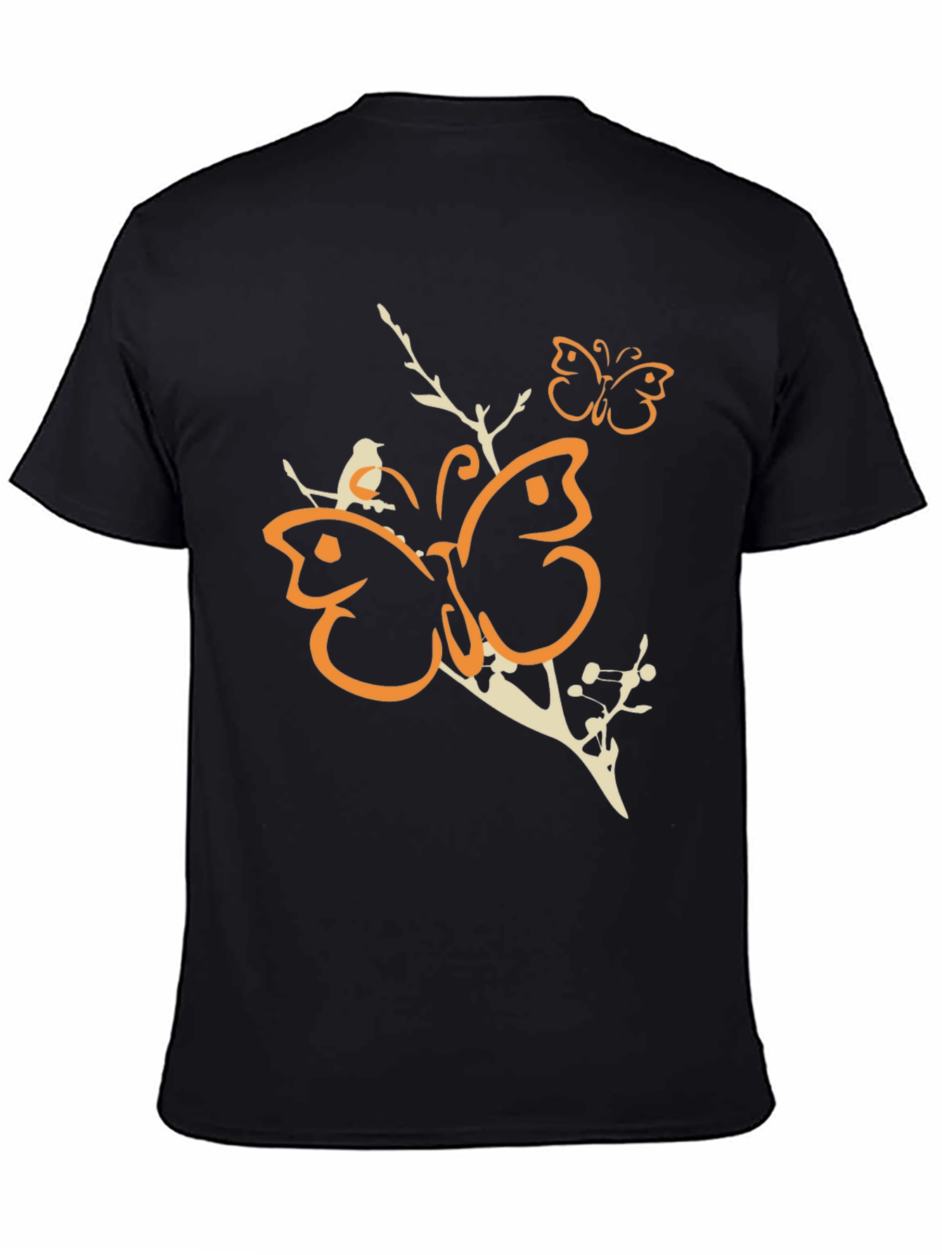 Butterfly Branch Graphic Tee - Mens Black Cotton T-Shirt