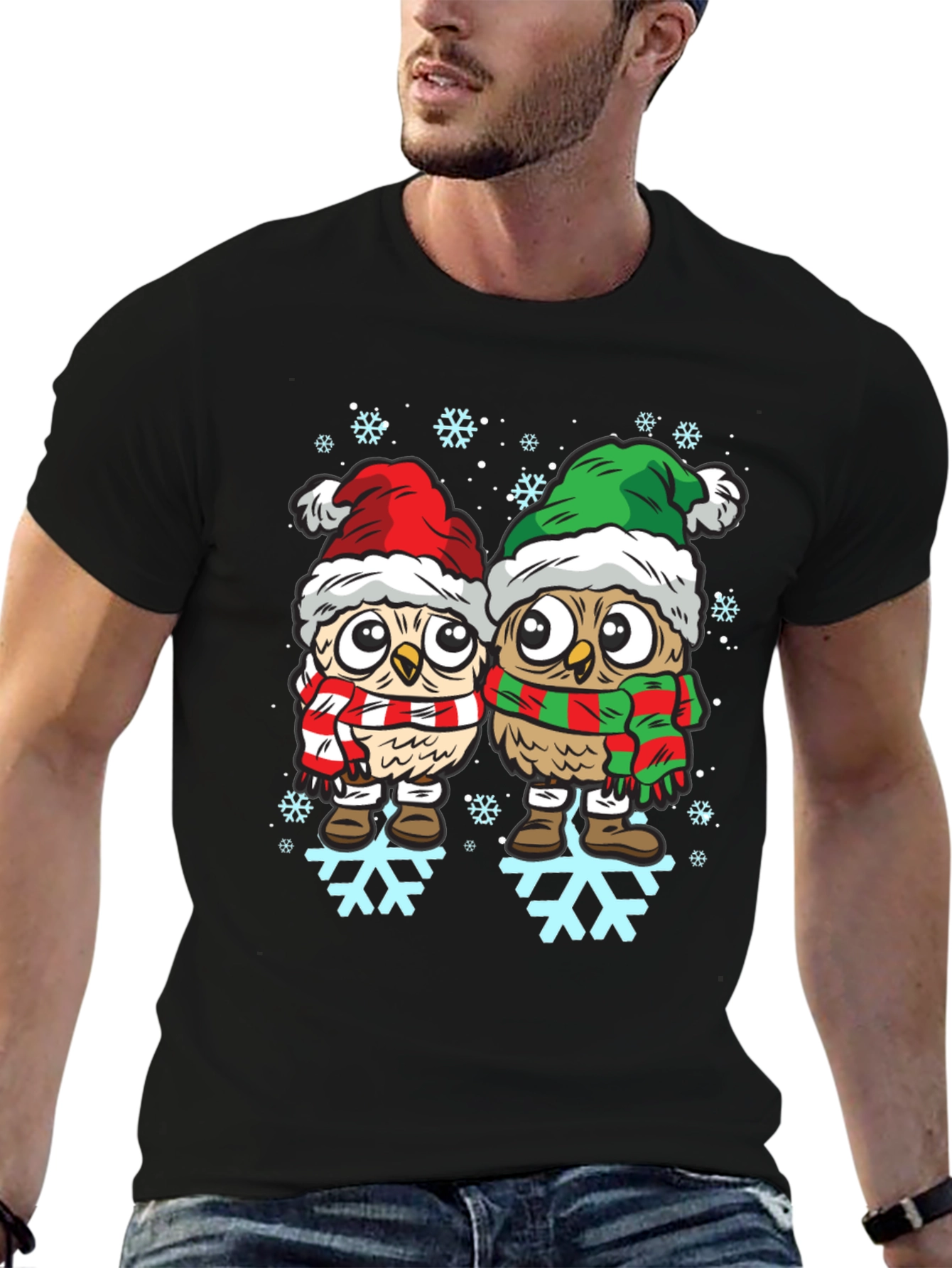 Festive Owl T-Shirt: Christmas Holiday Apparel