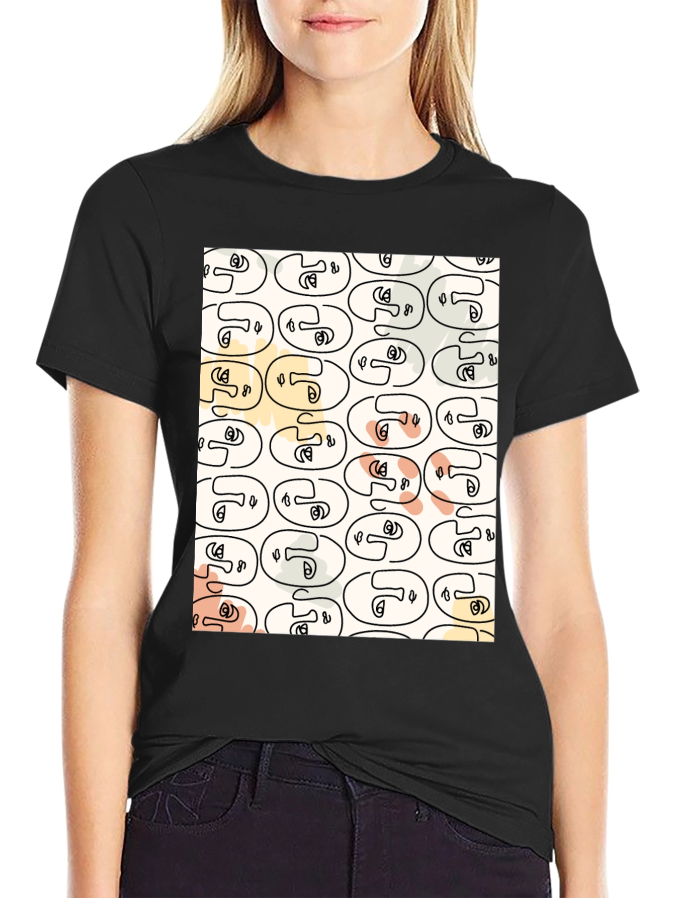 Abstract Face Pattern Graphic T-Shirt