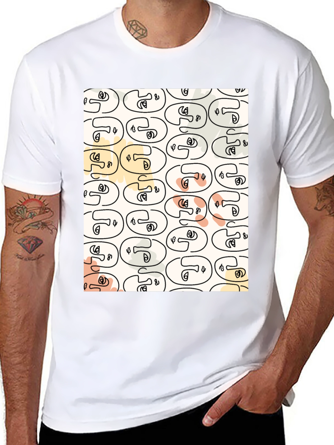 Abstract Face Pattern Graphic T-Shirt