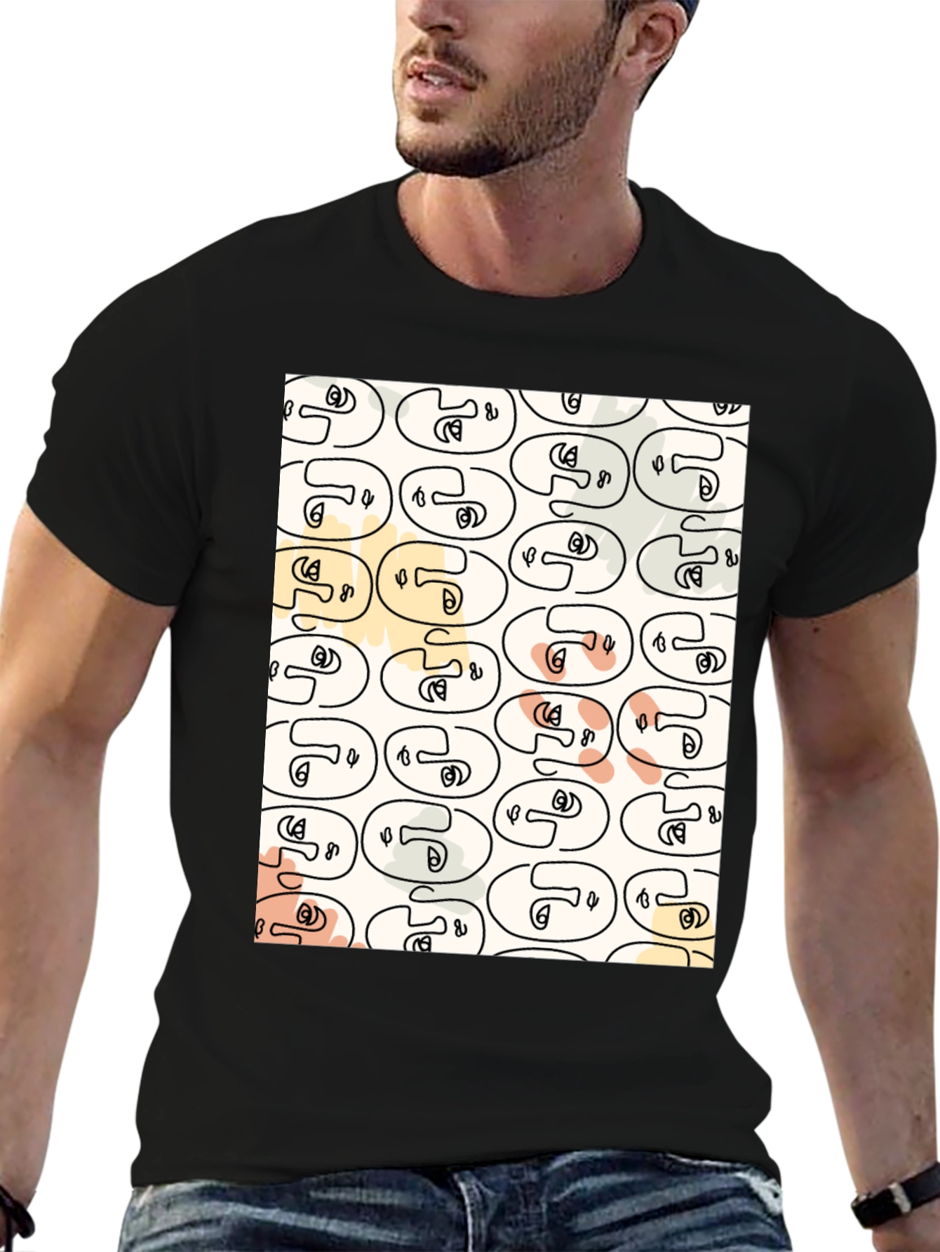 Abstract Face Pattern Graphic T-Shirt