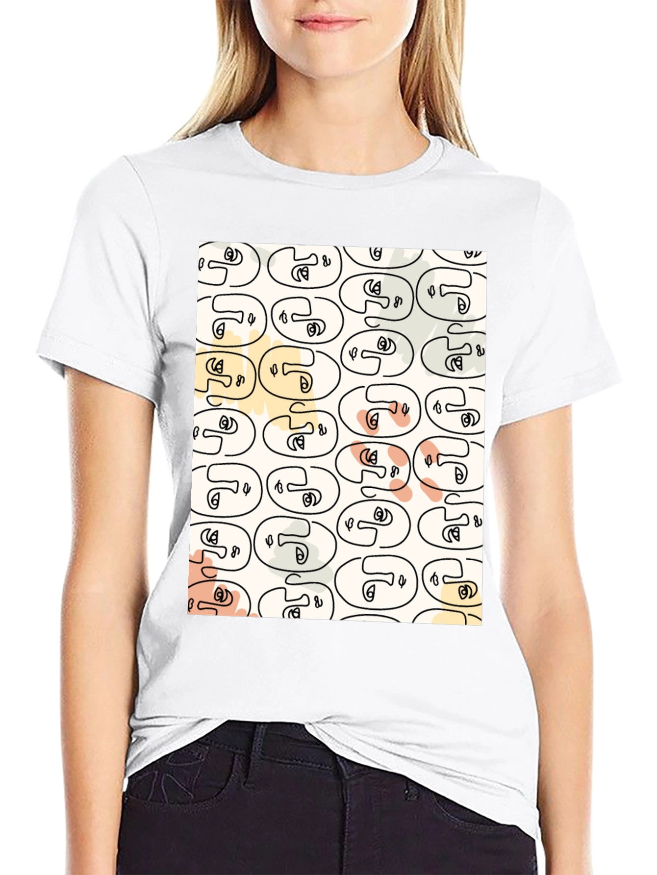 Abstract Face Pattern Graphic T-Shirt
