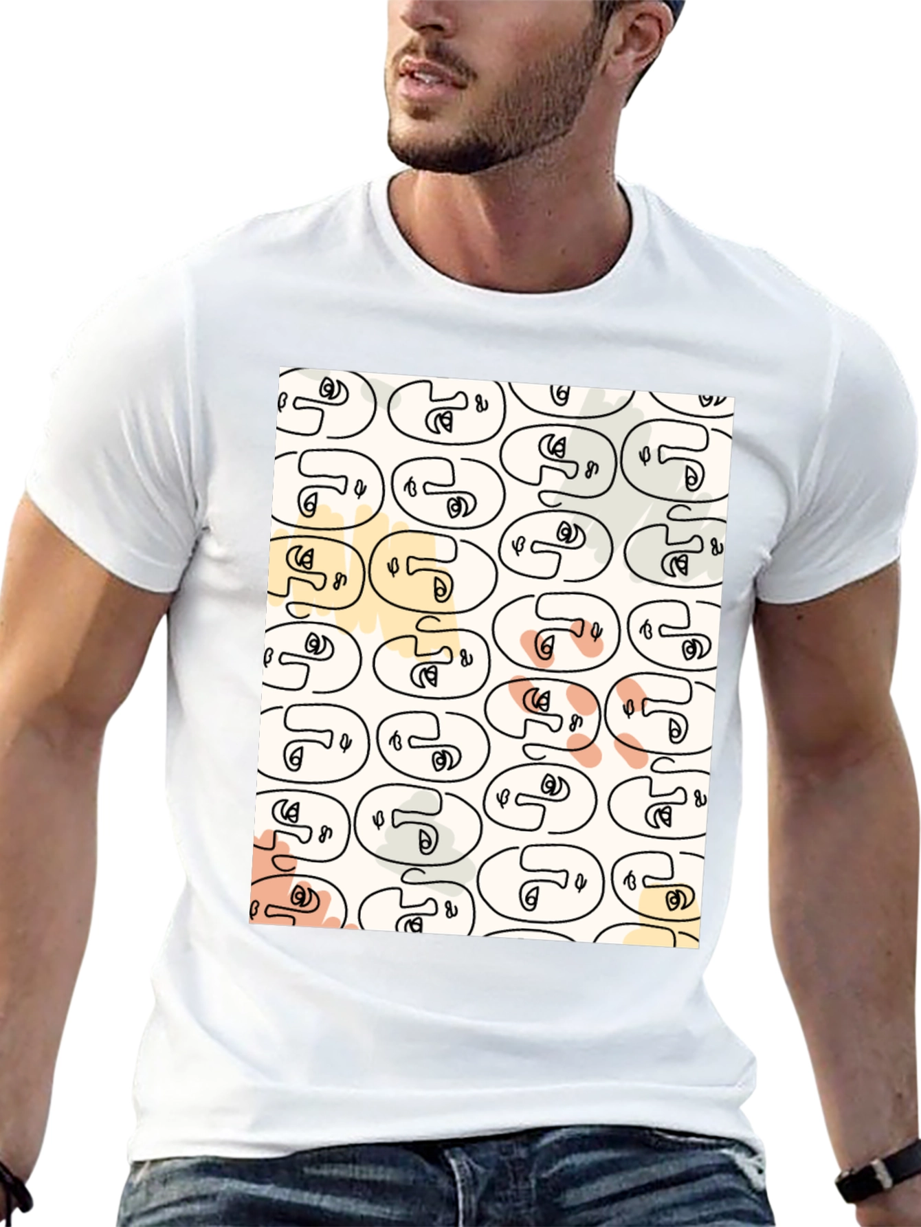 Abstract Face Pattern Graphic T-Shirt
