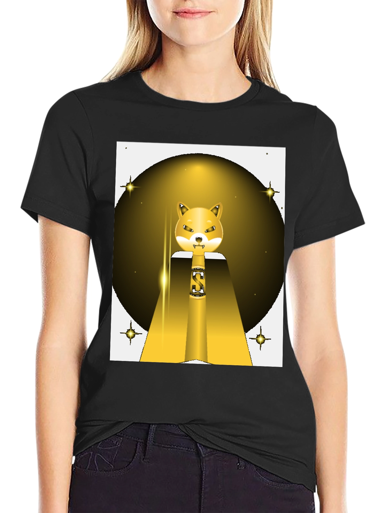 Shiba Inu S Logo T-Shirt - Black Cotton Blend