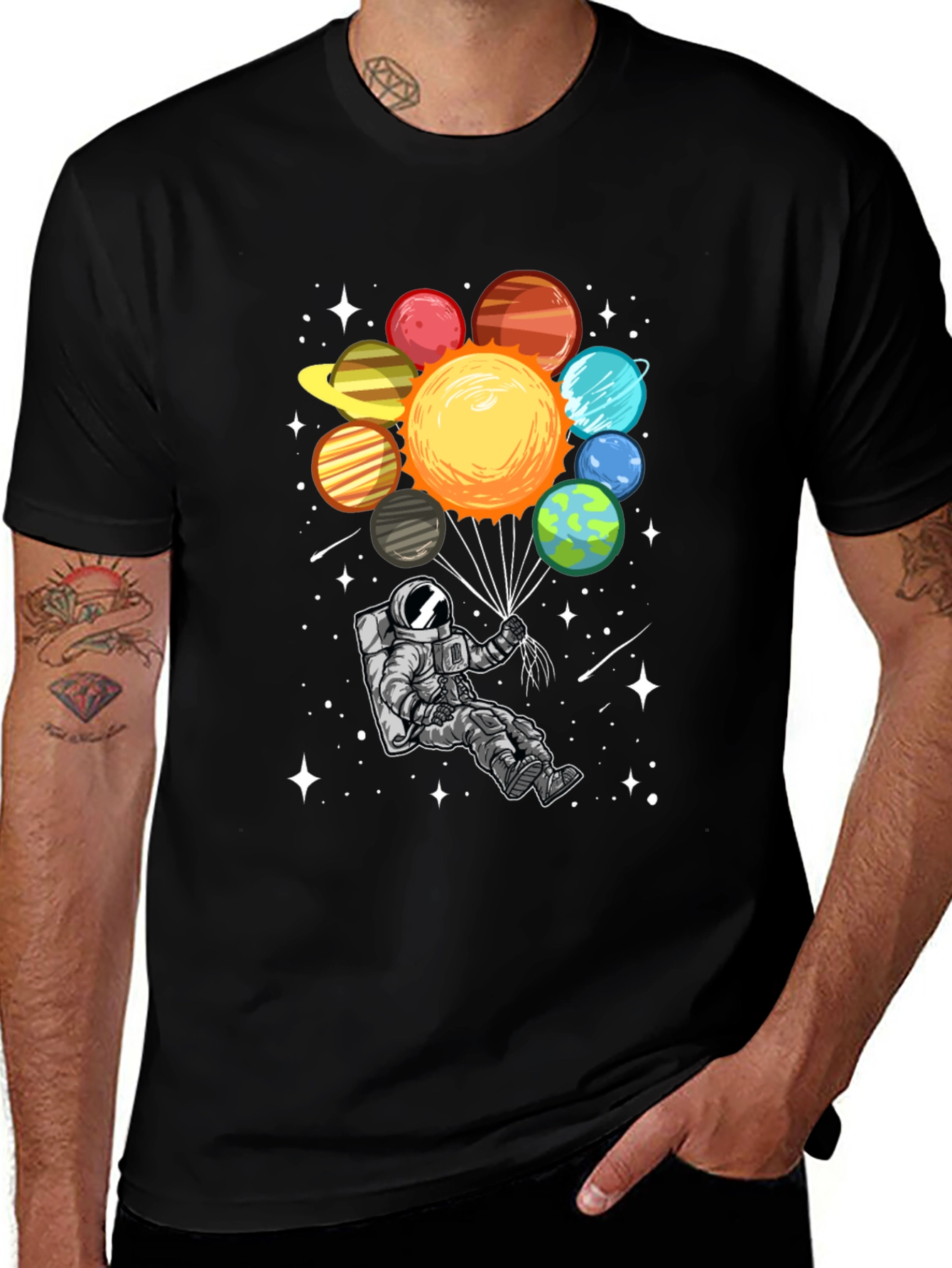 Astronaut Planets Graphic Tee - Space Adventure Shirt
