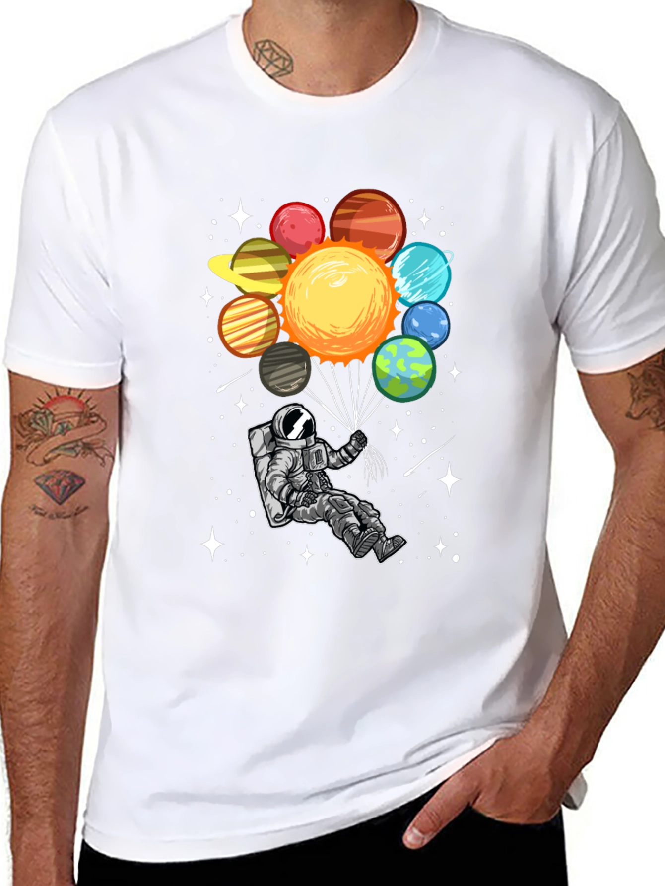 Astronaut Planets Graphic Tee - Space Adventure Shirt