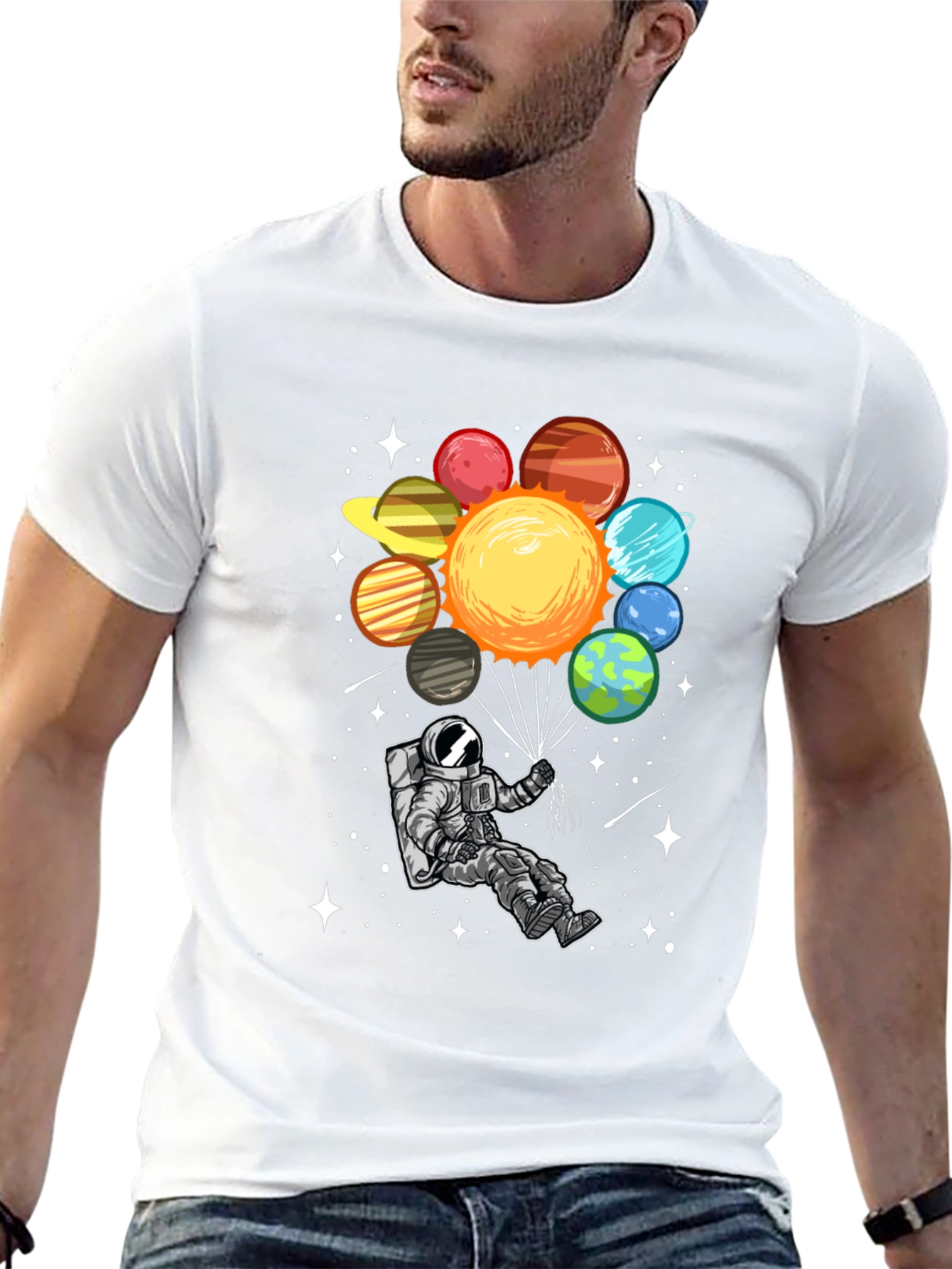 Astronaut Planets Graphic Tee - Space Adventure Shirt
