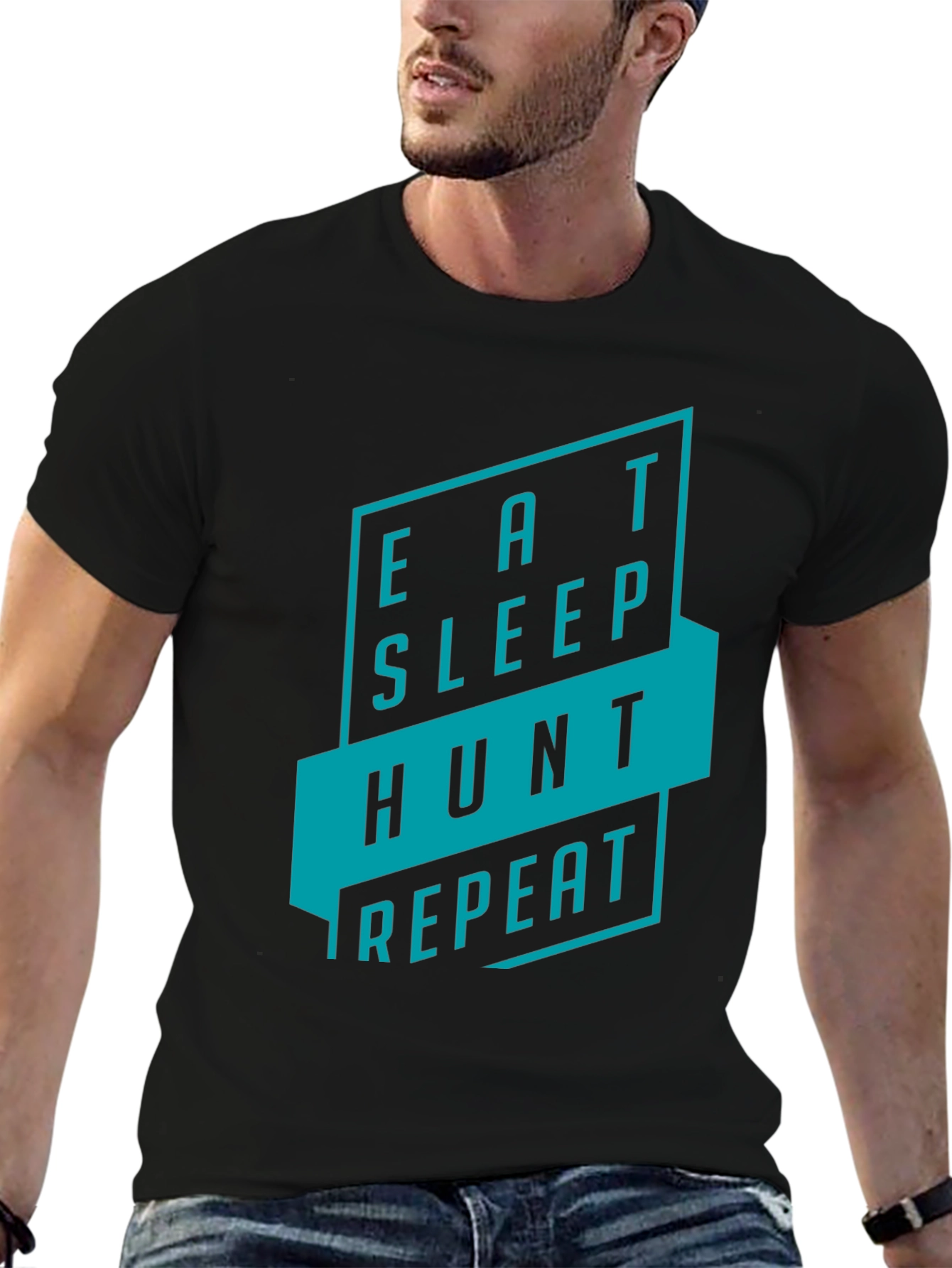 Eat Sleep Hunt Repeat Black Graphic Tee