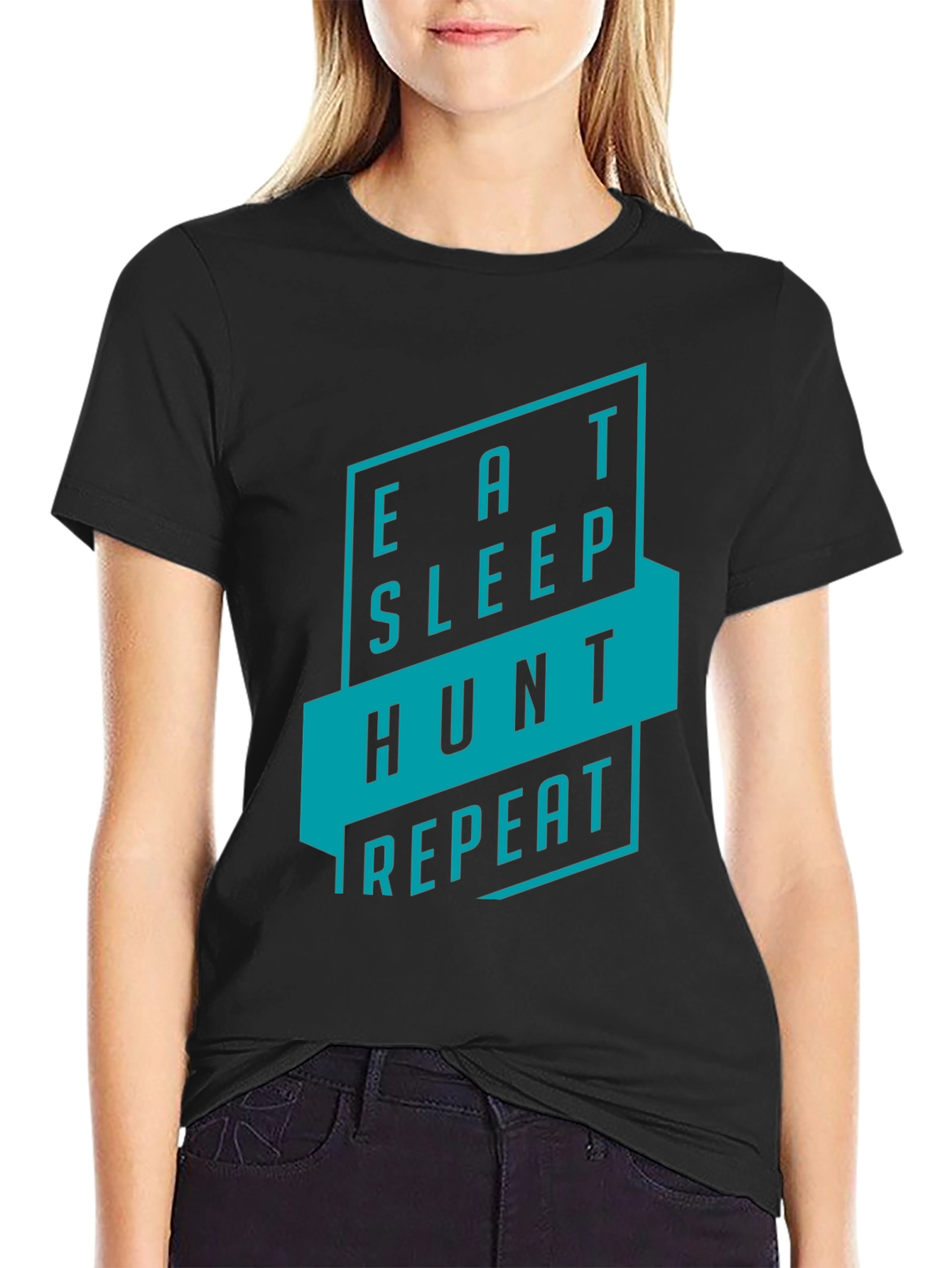 Eat Sleep Hunt Repeat Black Graphic Tee