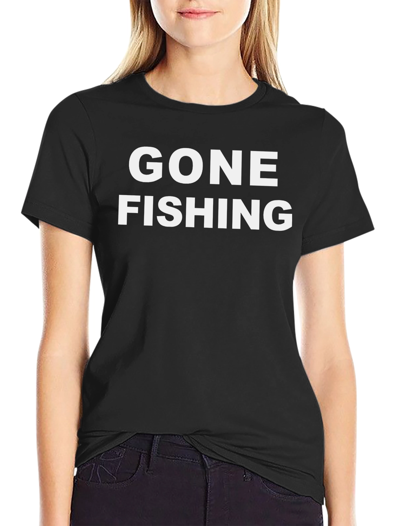 Gone Fishing Black Cotton Graphic Tee