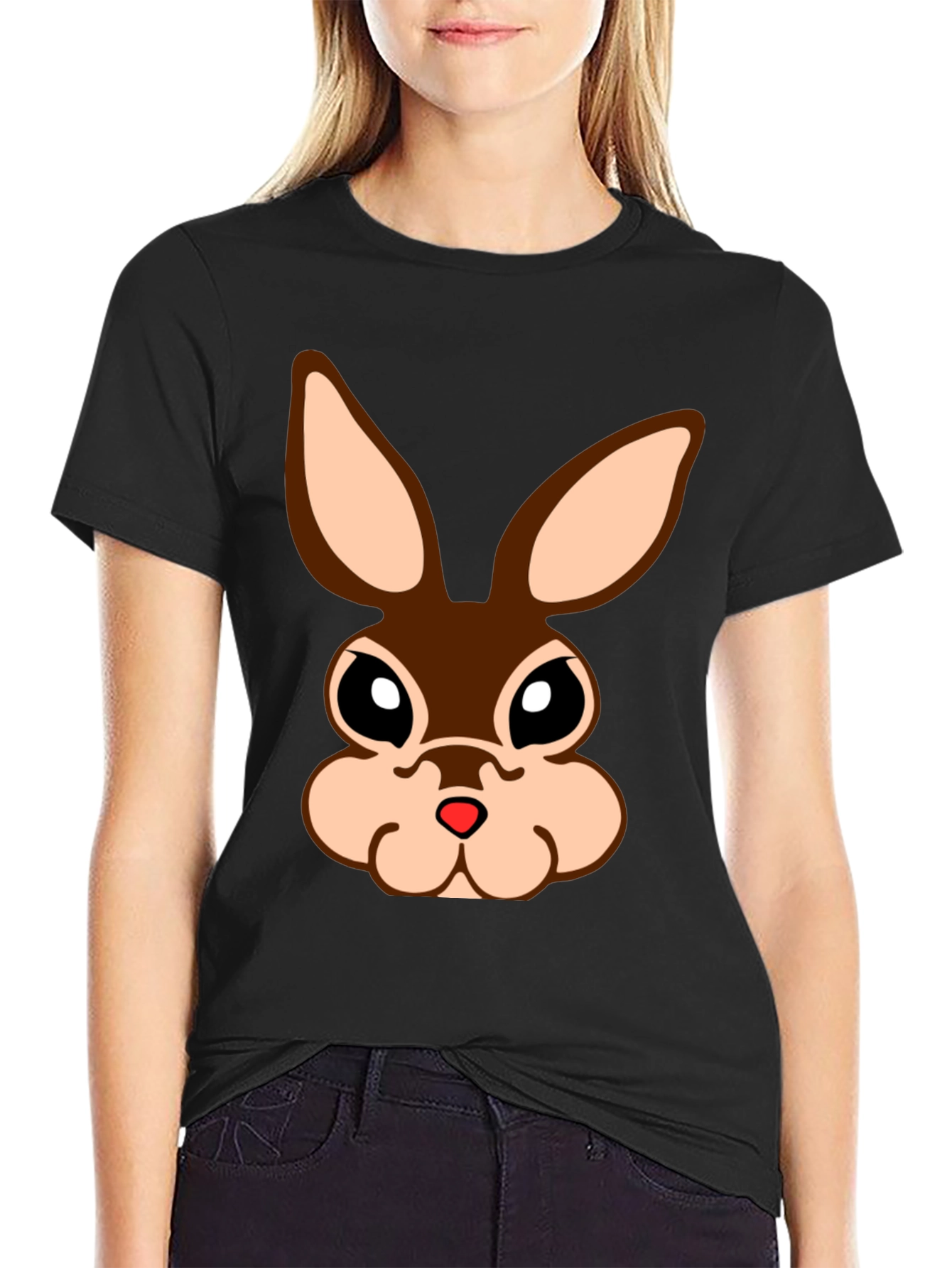 Cute Bunny Face Black T-Shirt