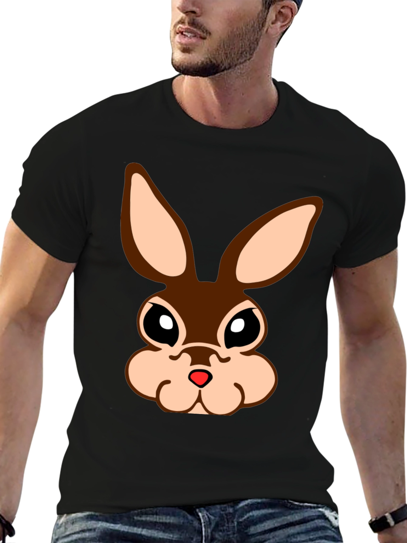 Cute Bunny Face Black T-Shirt