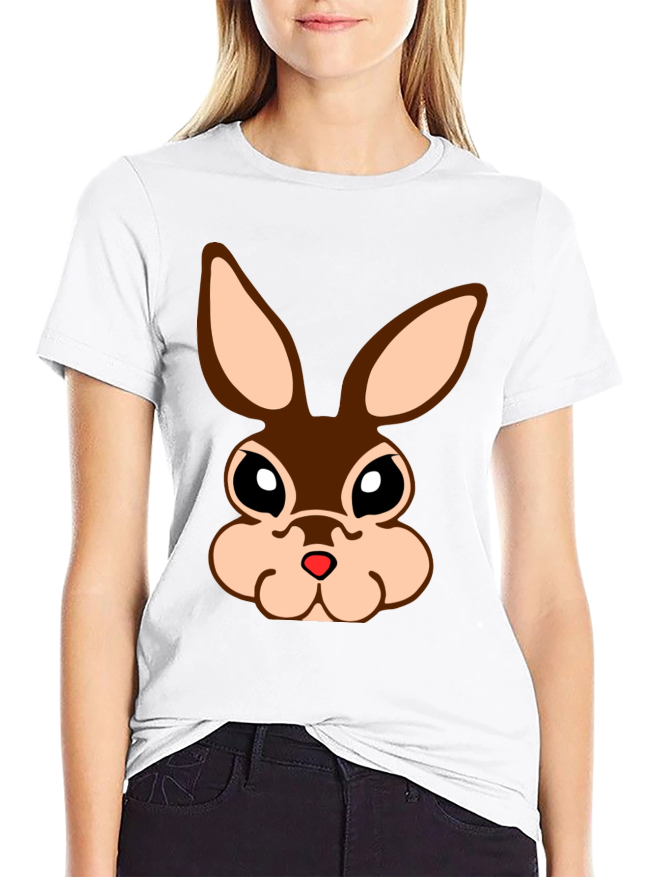 Cute Bunny Face Black T-Shirt
