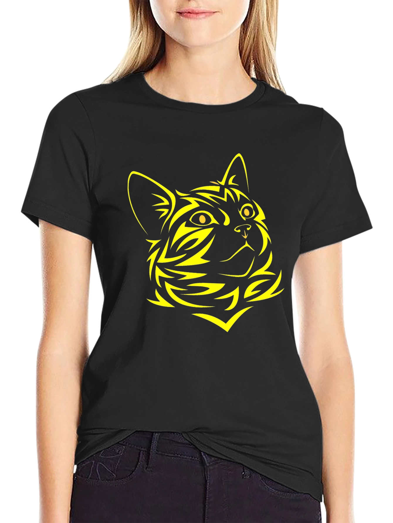 Black Cat Graphic Tee - Stylish Animal Design