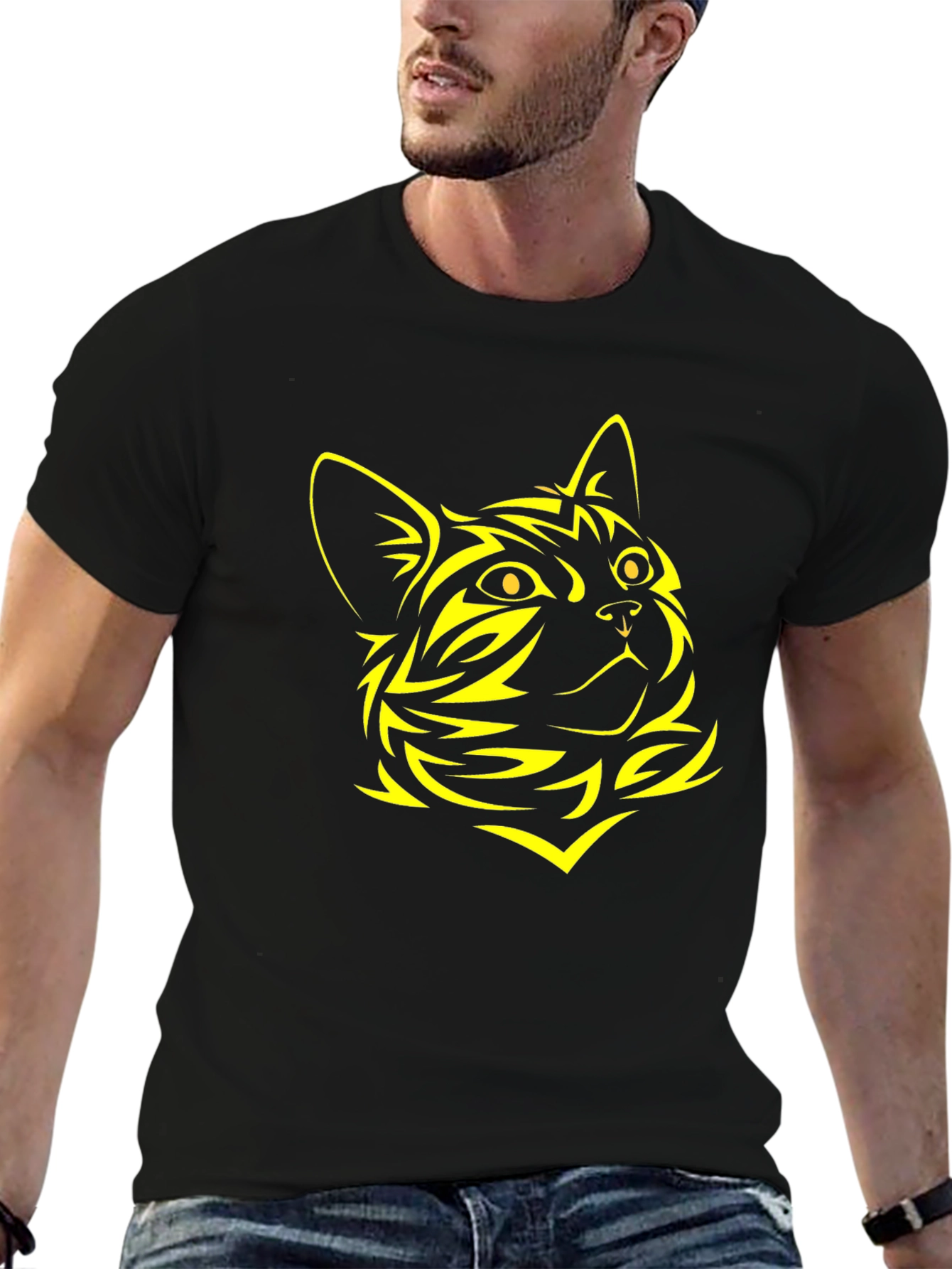 Black Cat Graphic Tee - Stylish Animal Design