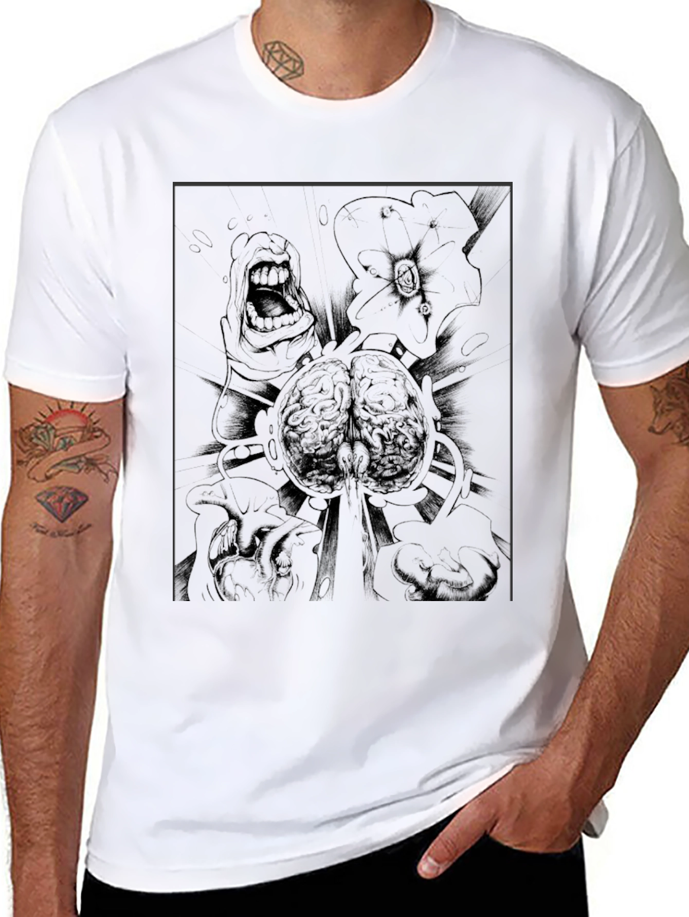 Mens Black Graphic Tee - Brain Explosion