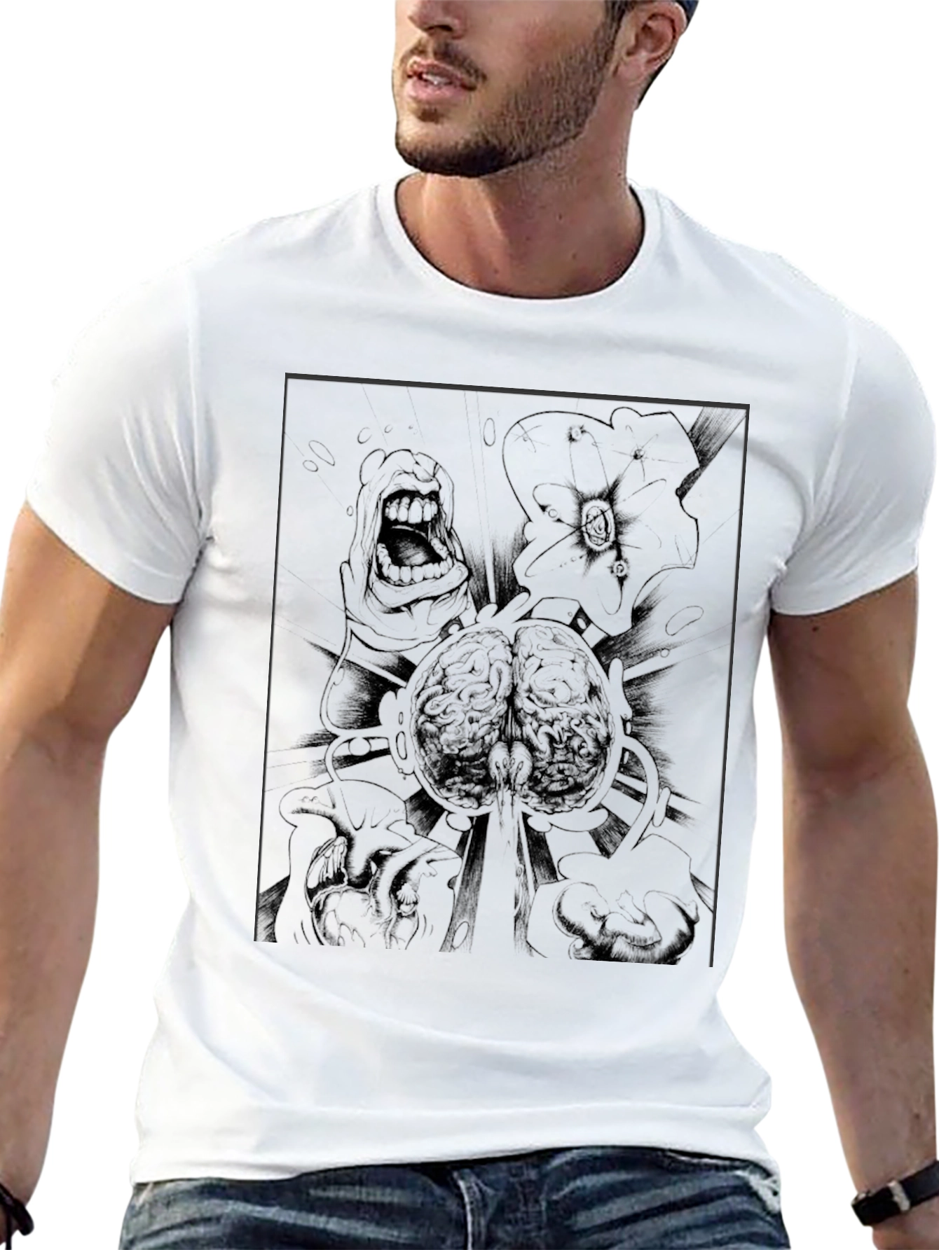 Mens Black Graphic Tee - Brain Explosion