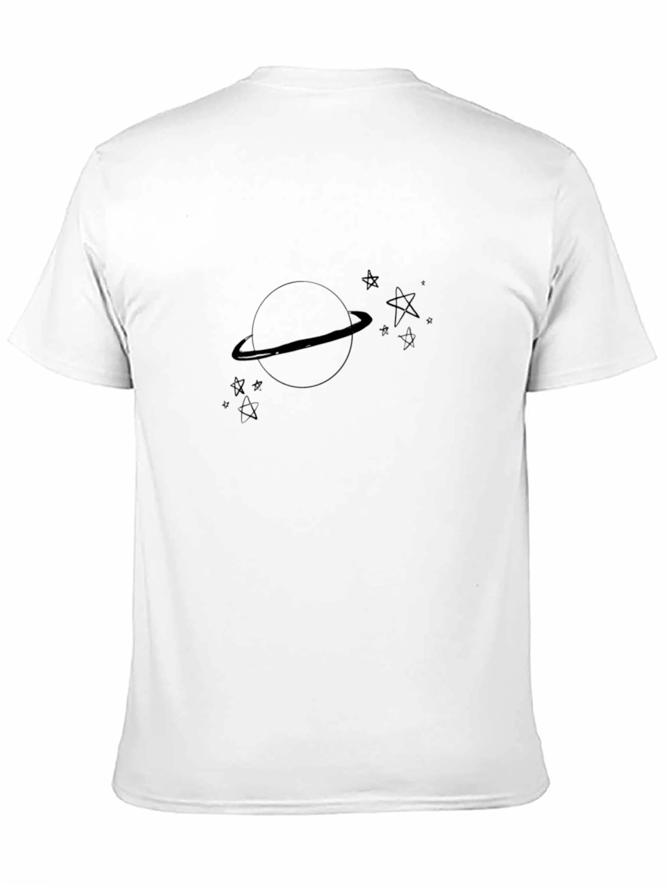 Black Graphic Tee: Saturn & Stars Design