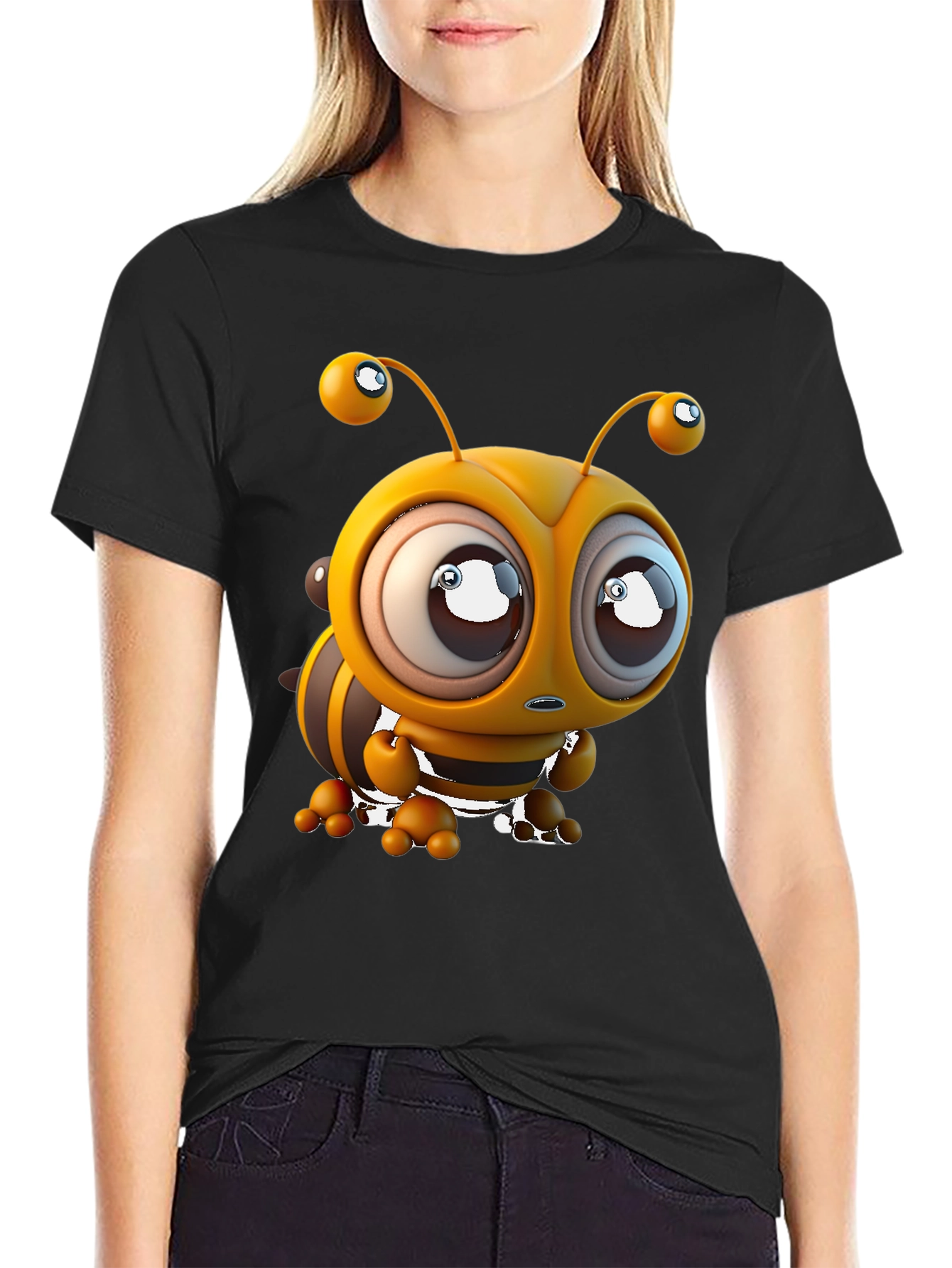 Cartoon Bee Graphic Tee - Black T-Shirt