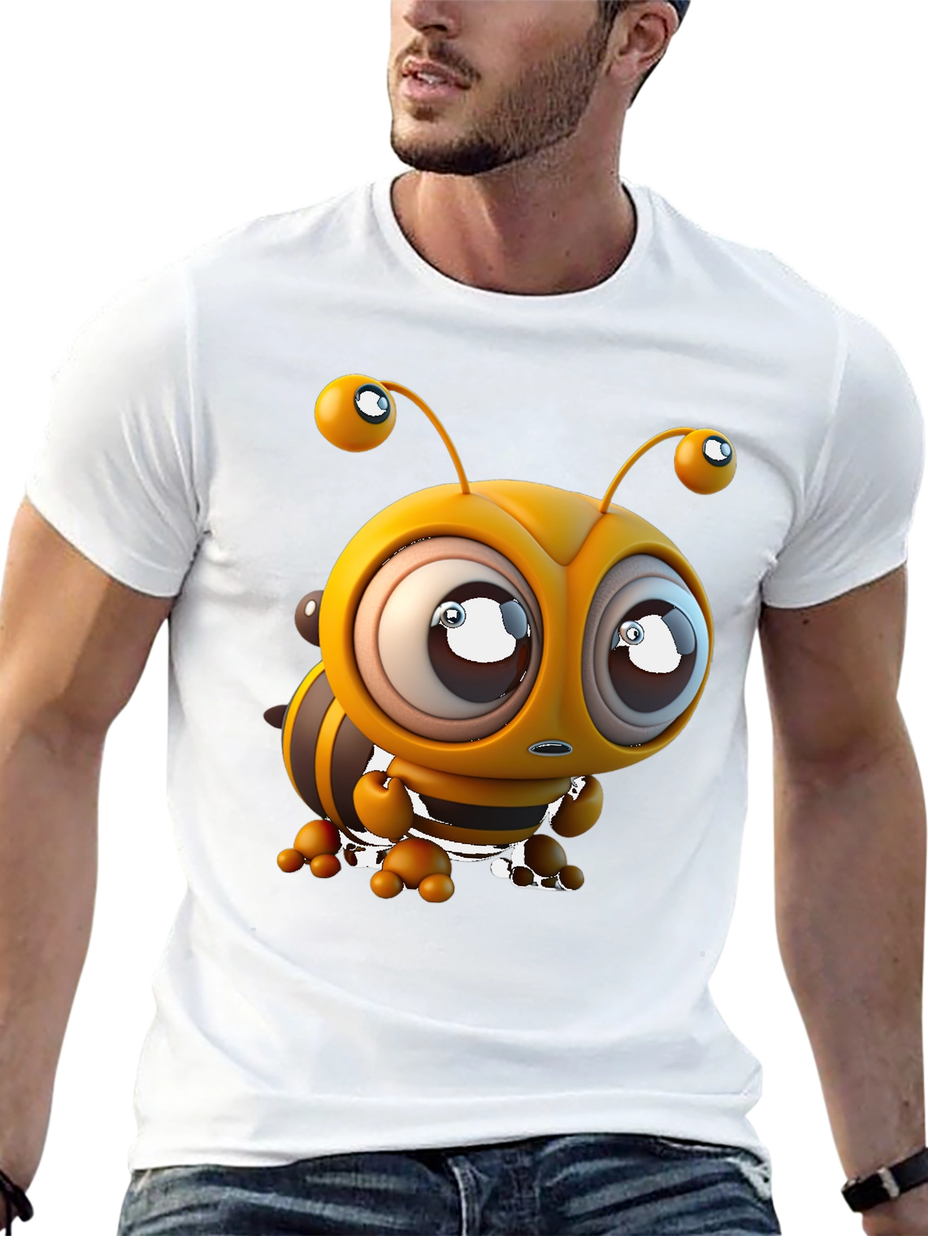 Cartoon Bee Graphic Tee - Black T-Shirt