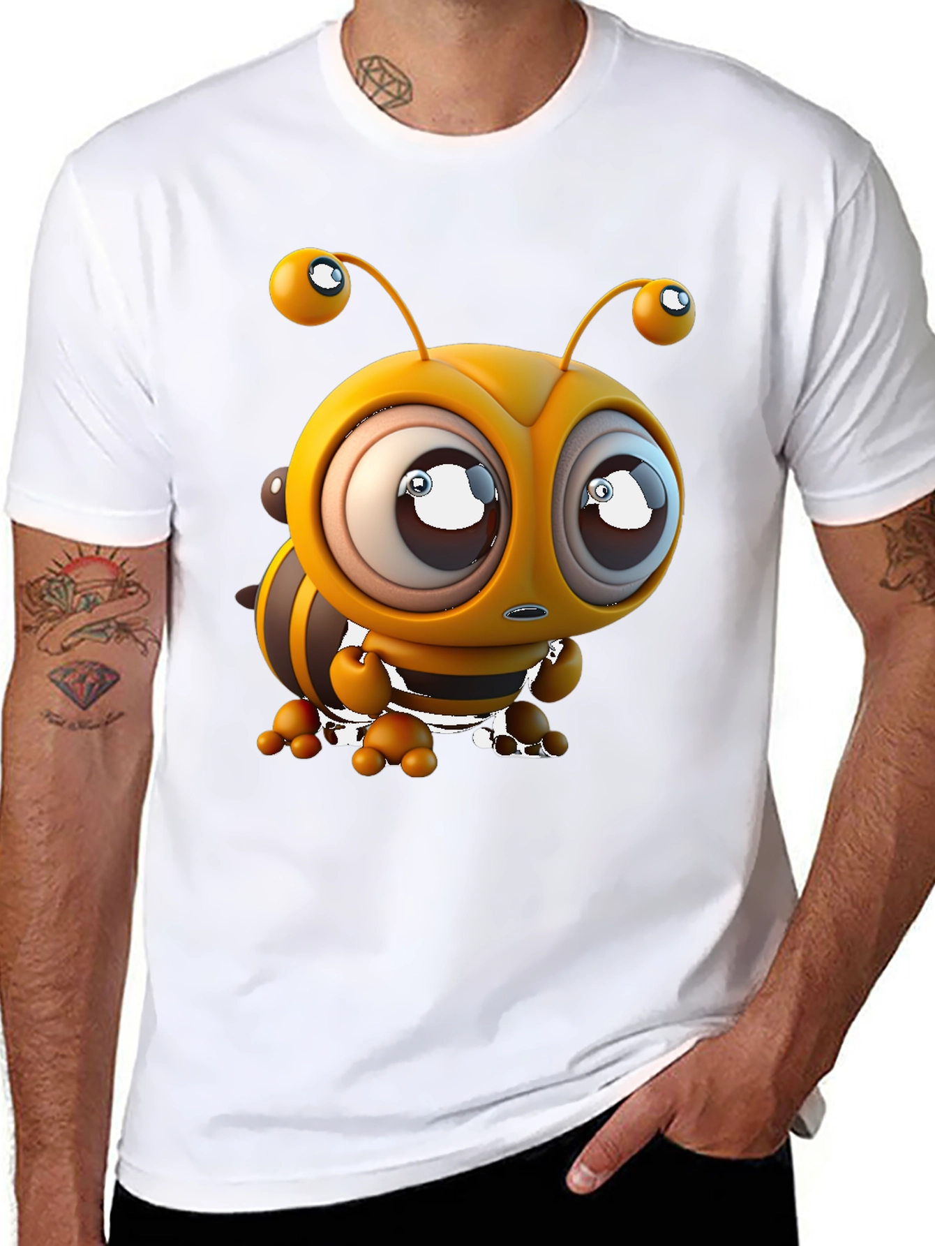 Cartoon Bee Graphic Tee - Black T-Shirt