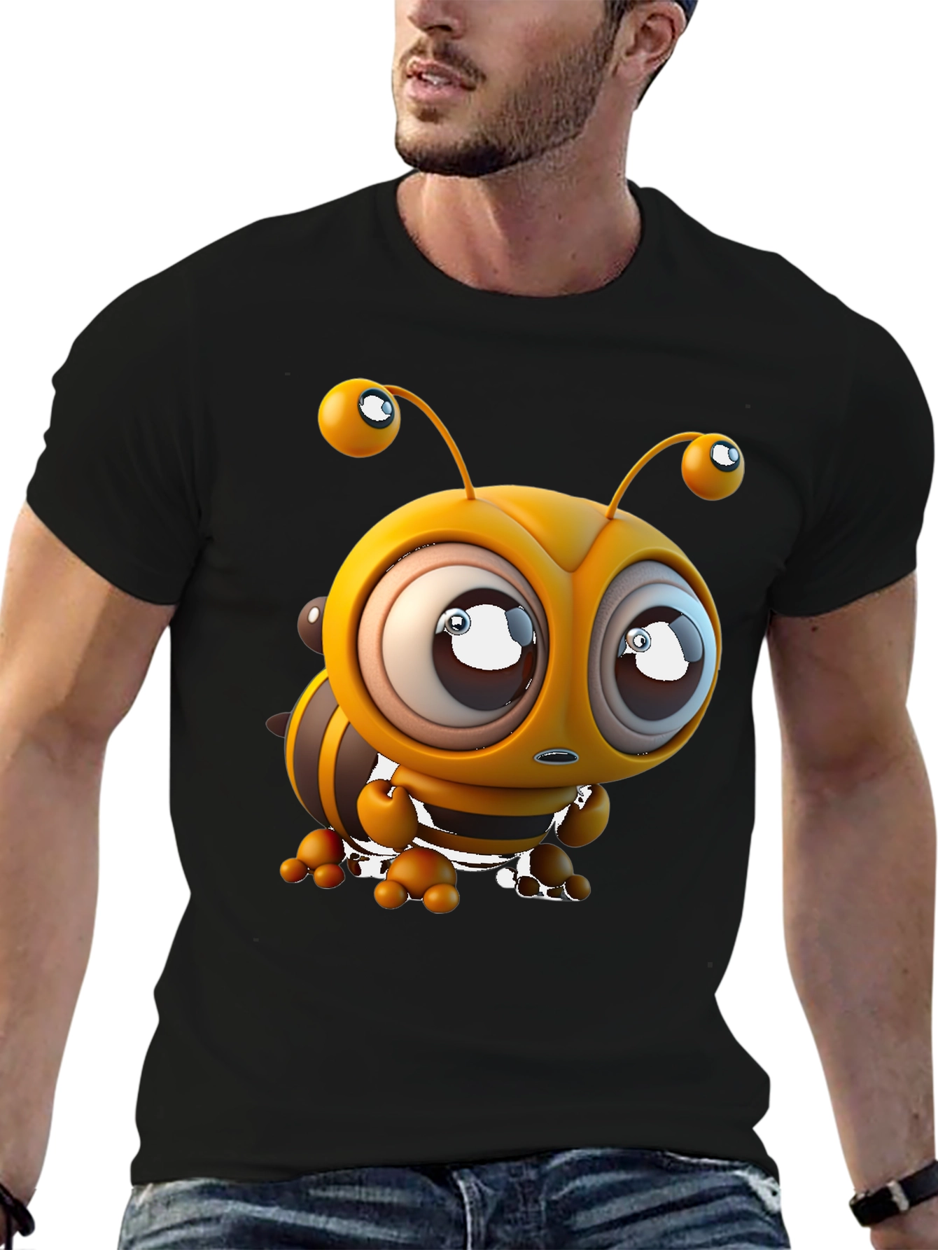 Cartoon Bee Graphic Tee - Black T-Shirt