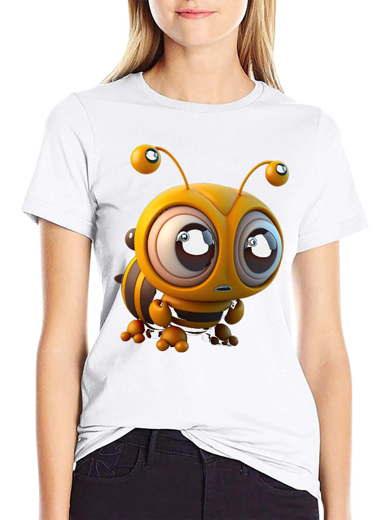 Cartoon Bee Graphic Tee - Black T-Shirt