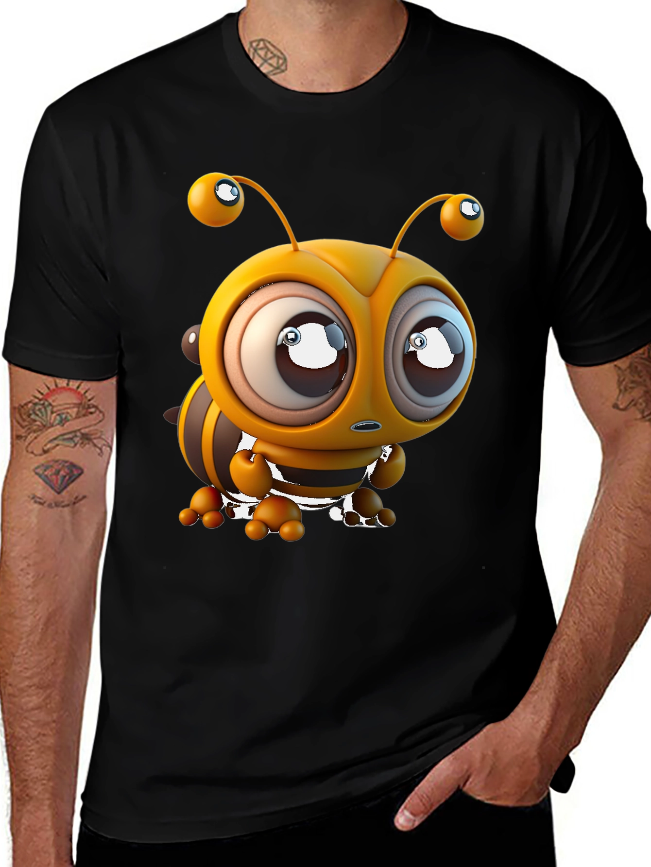 Cartoon Bee Graphic Tee - Black T-Shirt