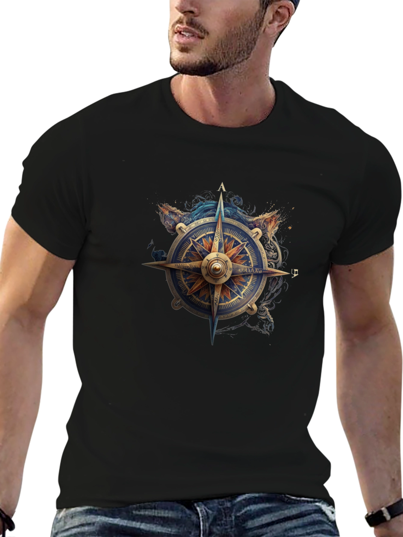Nautical Compass Graphic Tee - Stylish Black T-Shirt