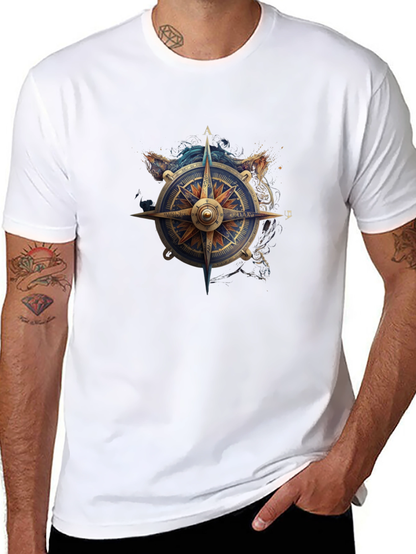 Nautical Compass Graphic Tee - Stylish Black T-Shirt