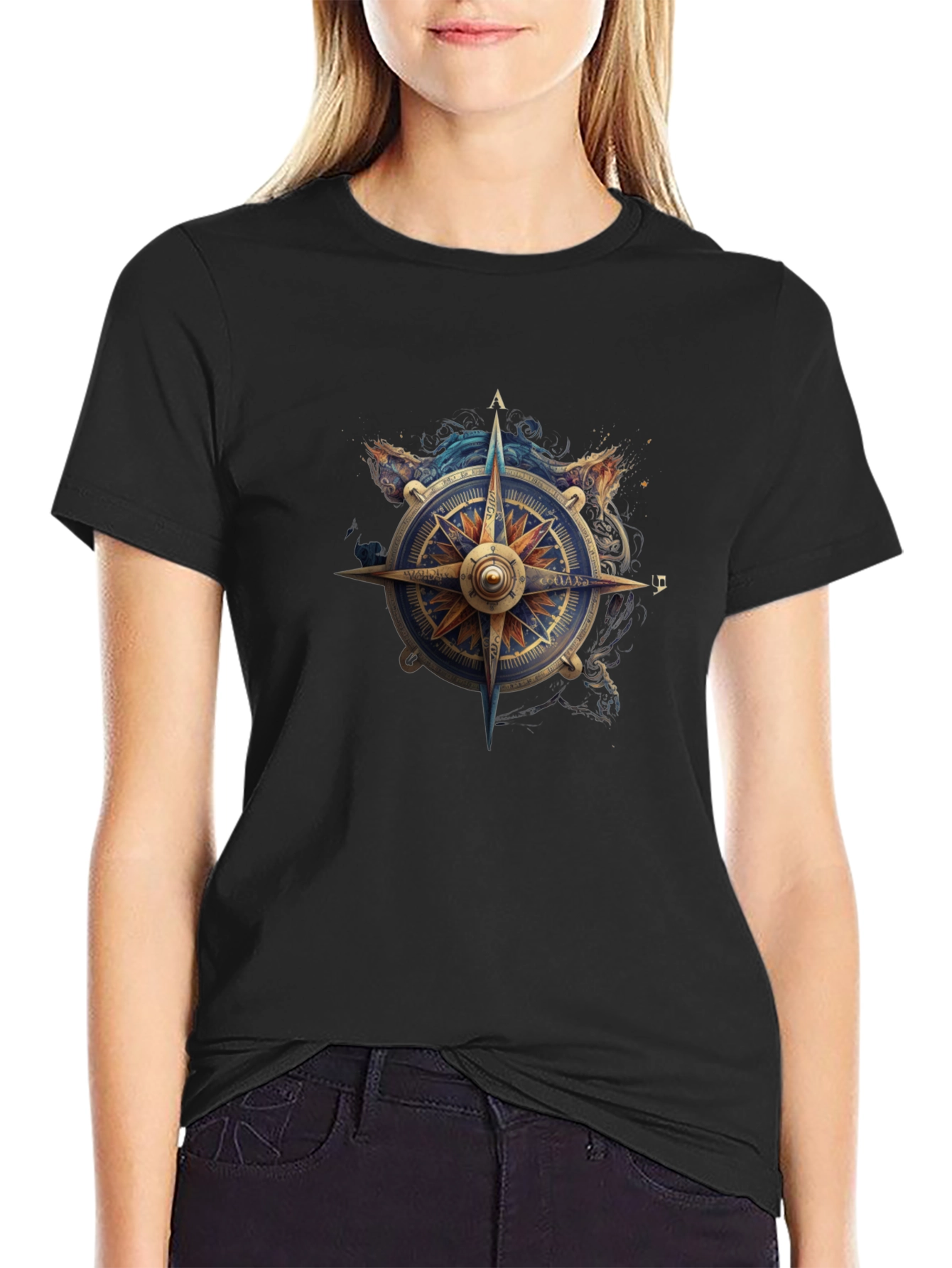 Nautical Compass Graphic Tee - Stylish Black T-Shirt
