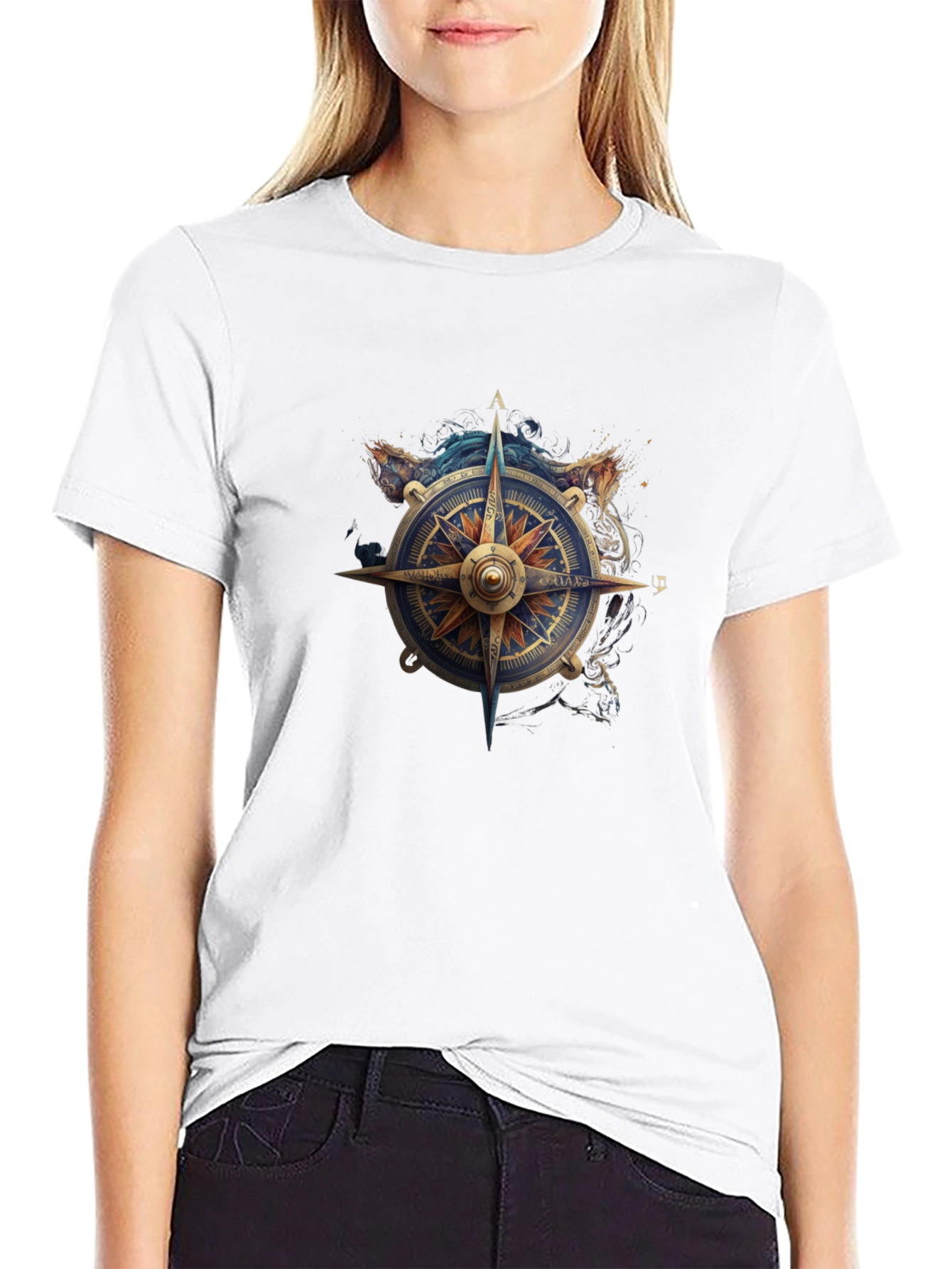 Nautical Compass Graphic Tee - Stylish Black T-Shirt