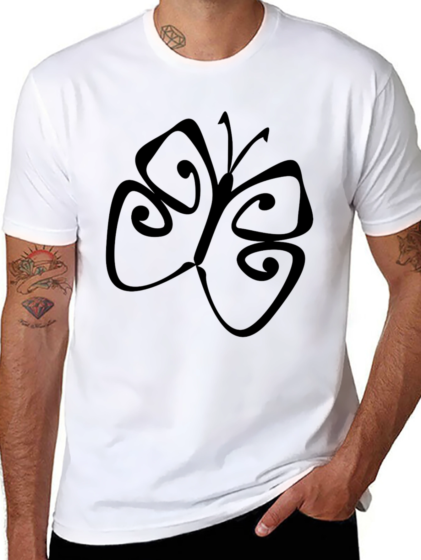 Black T-Shirt with Butterfly Design
