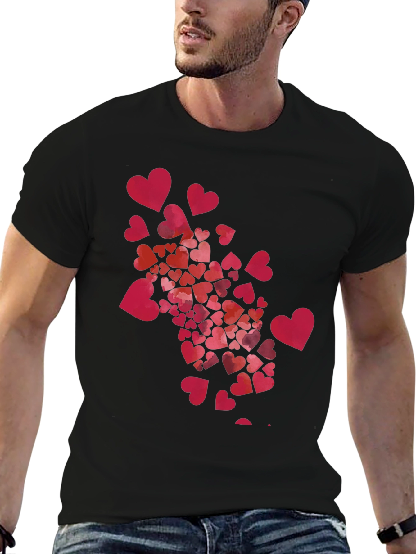 Heart Burst Graphic Black Tee Shirt Valentines Day