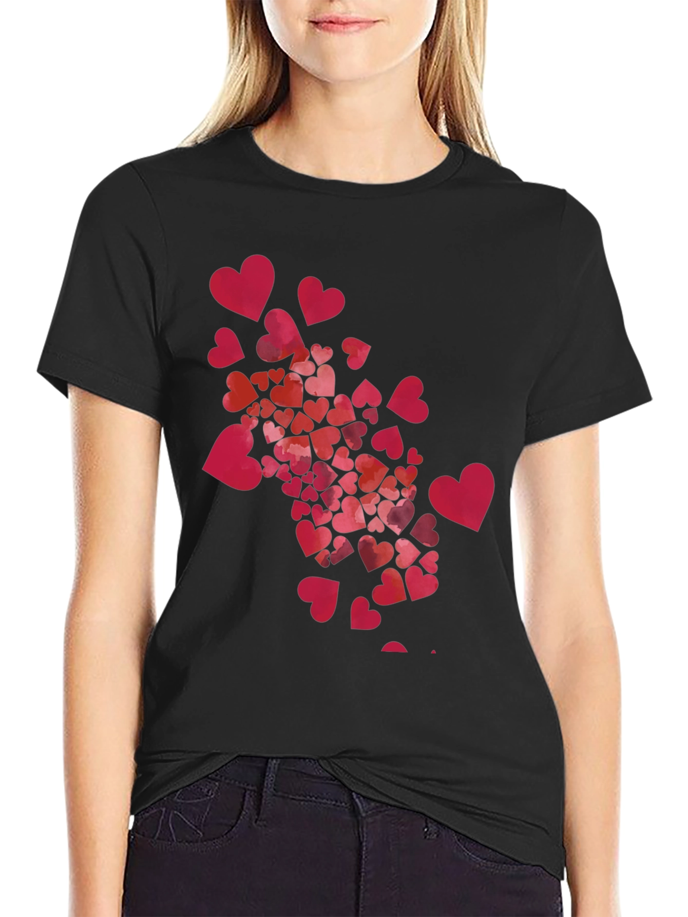 Heart Burst Graphic Black Tee Shirt Valentines Day