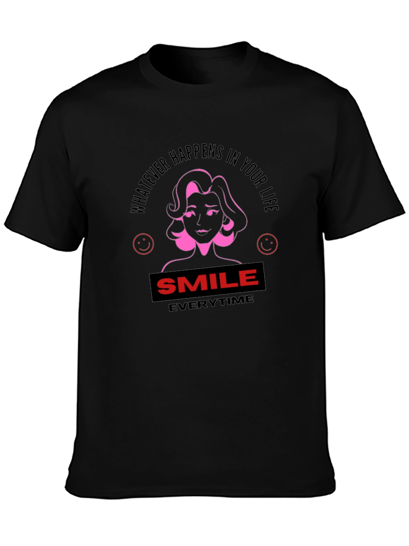 Smile Everytime Black Graphic T-Shirt