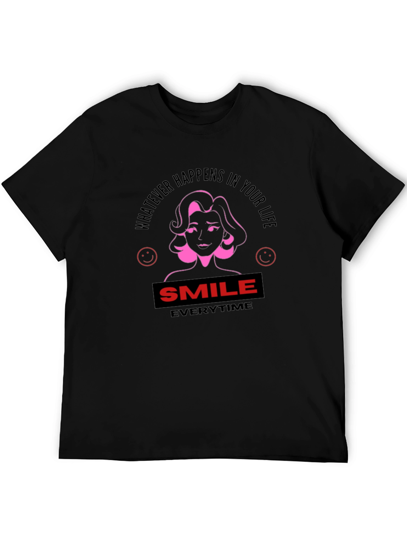Smile Everytime Black Graphic T-Shirt