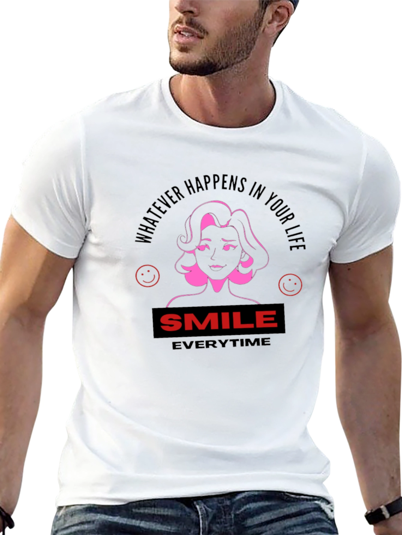Smile Everytime Black Graphic T-Shirt