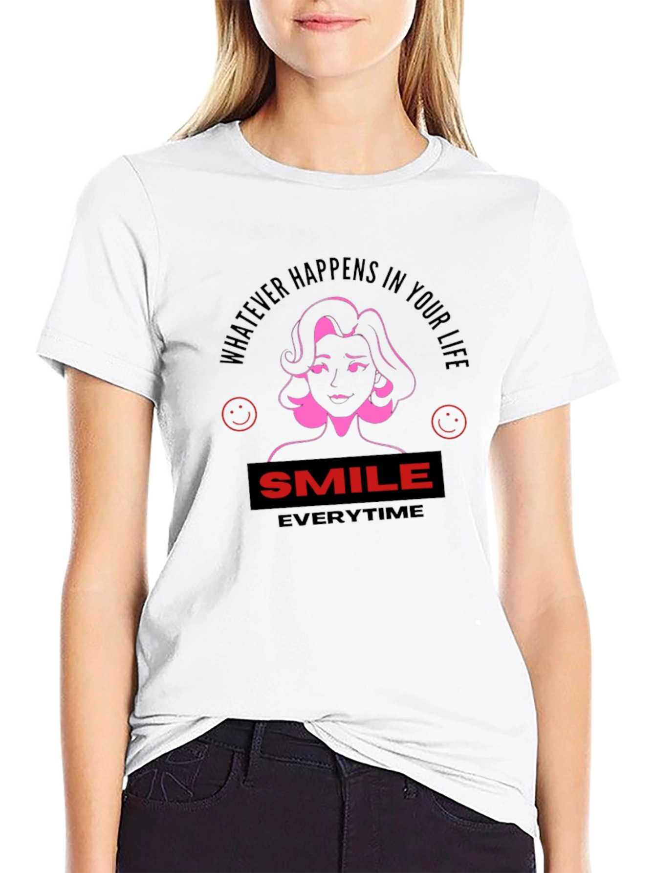 Smile Everytime Black Graphic T-Shirt