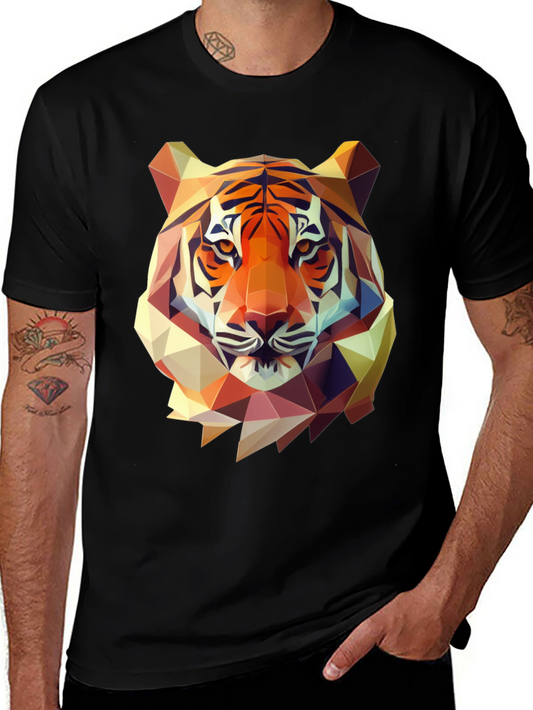 Geometric Tiger Graphic Tee - Mens Black T-Shirt