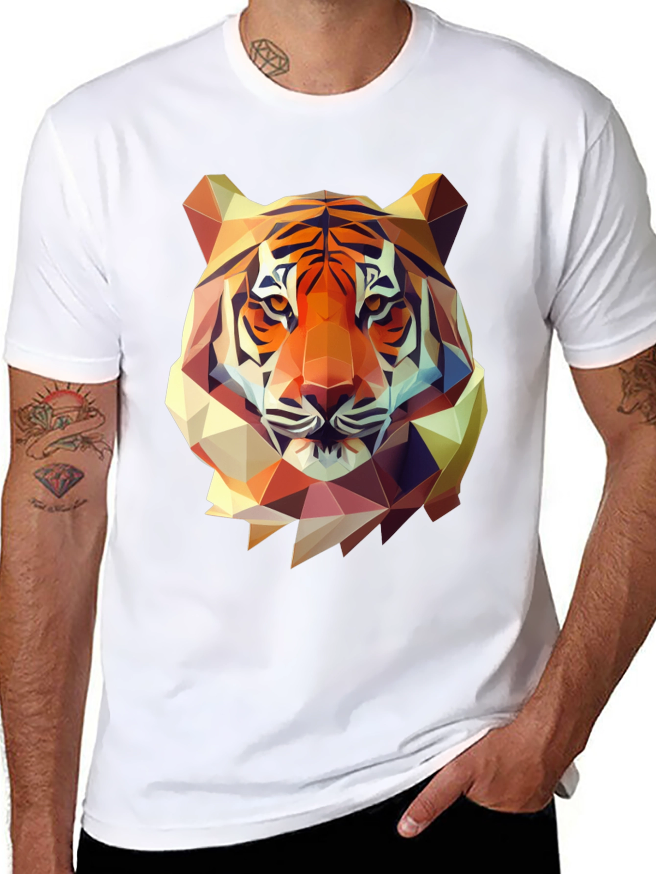 Geometric Tiger Graphic Tee - Mens Black T-Shirt