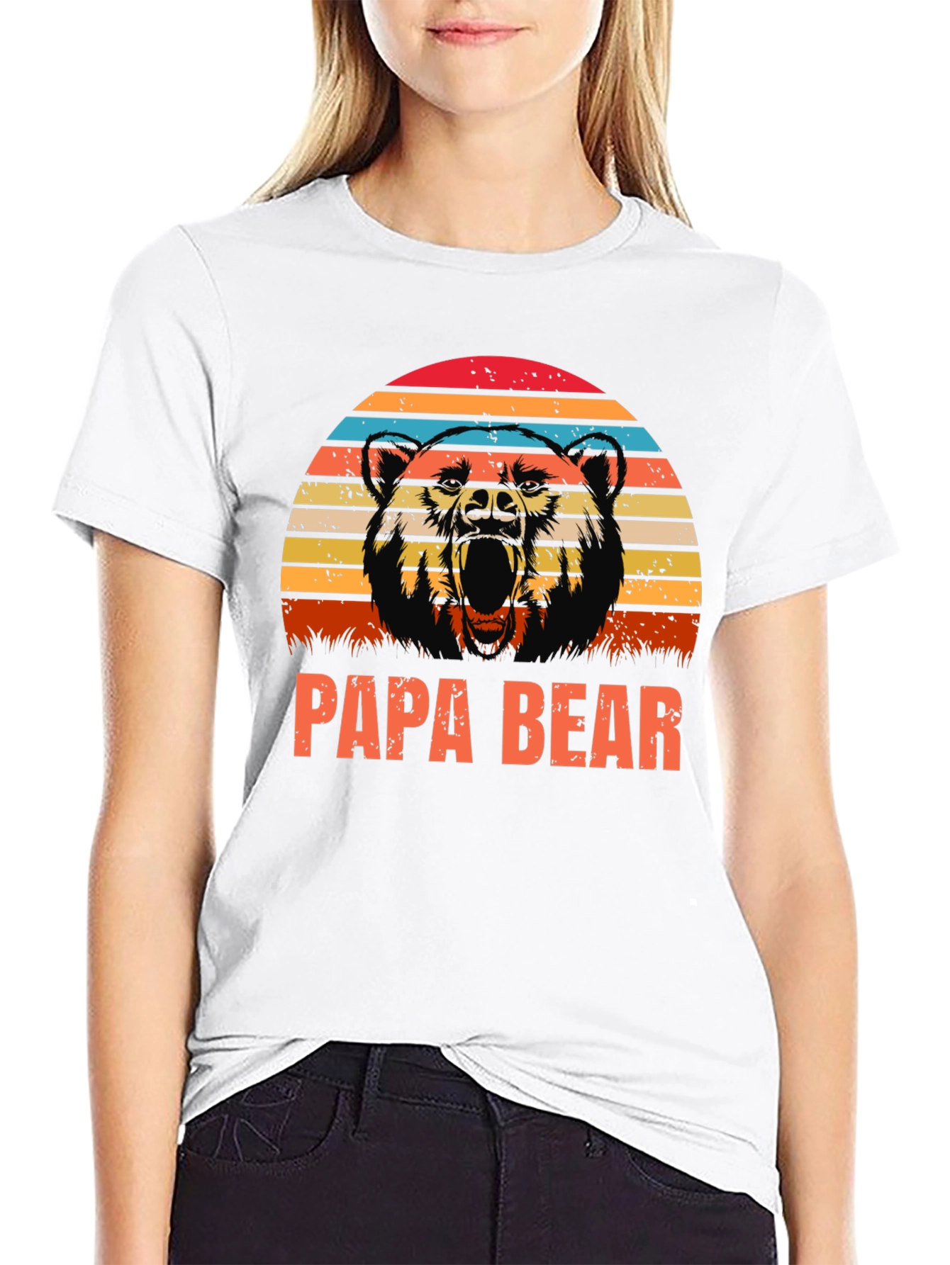 Papa Bear Graphic Tee - Retro Style Black Shirt