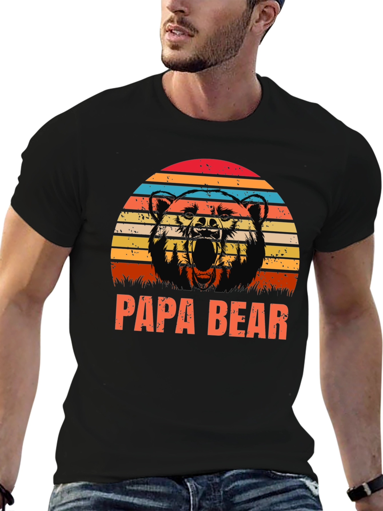 Papa Bear Graphic Tee - Retro Style Black Shirt
